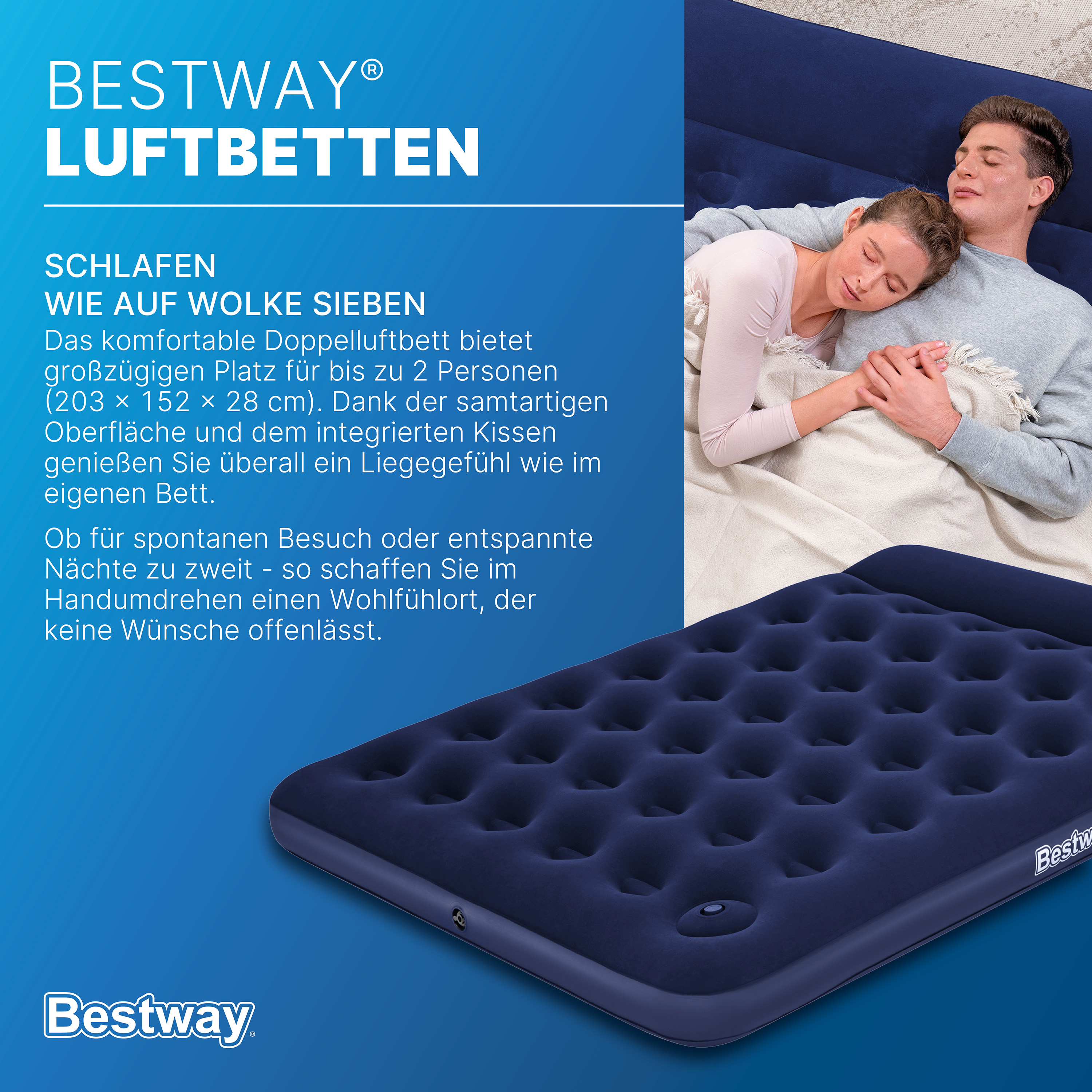 Doppelluftbett mit integrierter Fußpumpe 203 x 152 x 28 cm