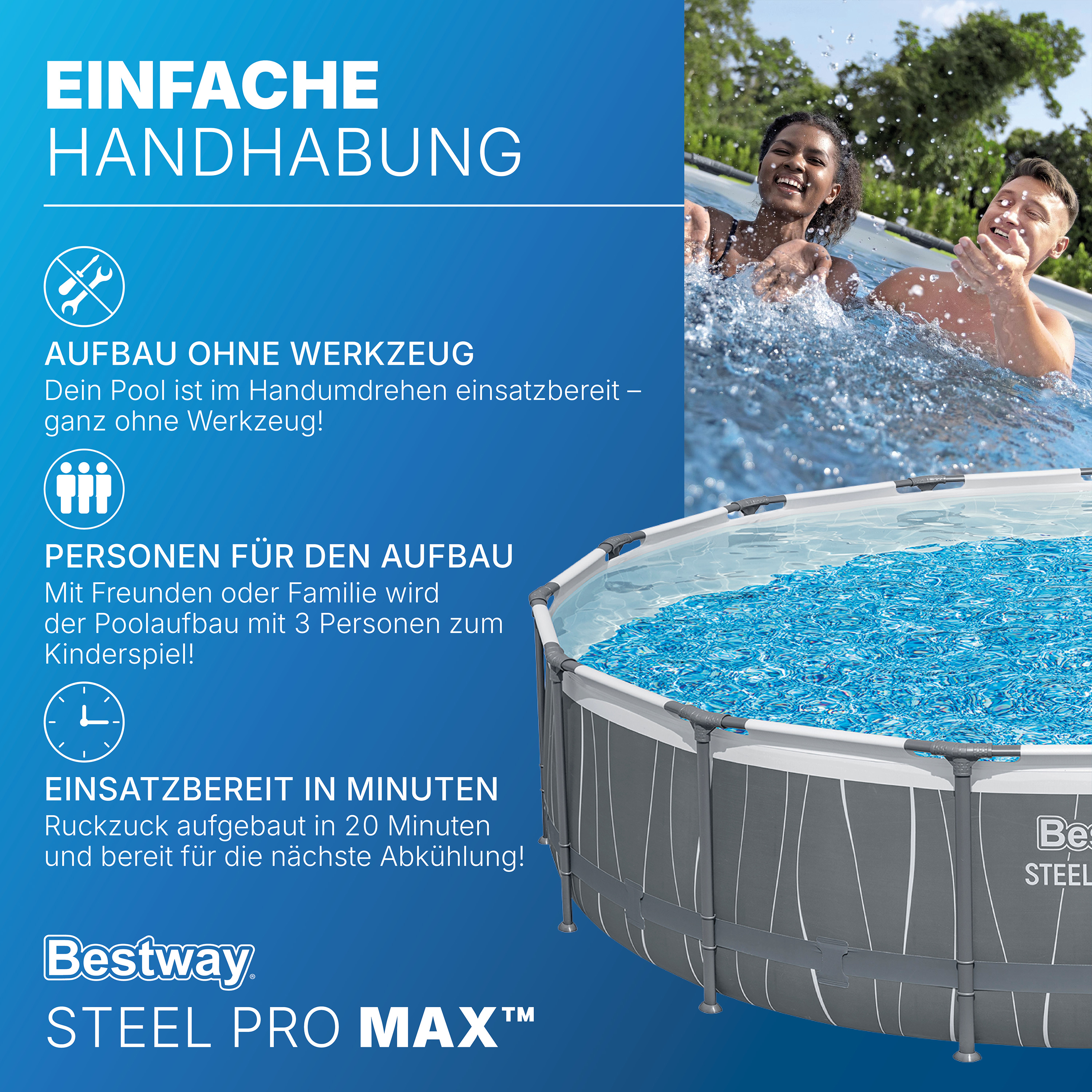 Steel Pro MAX™ Solo Pool ohne Zubehör Ø 457 x 107 cm, LED-Design, rund