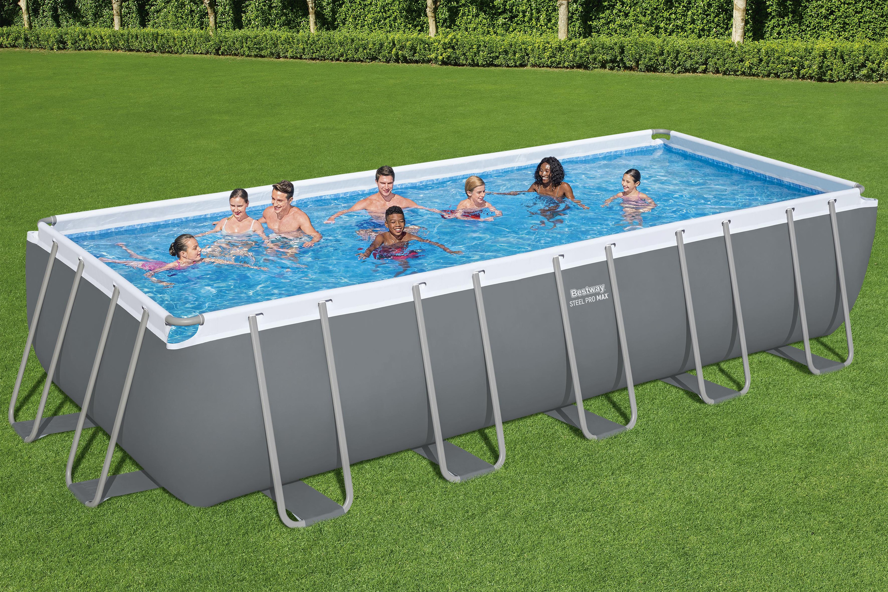 Steel Pro MAX™ Frame Pool Komplett Set mit Sandfilteranlage 640 x 274 x 132 cm, grau, eckig