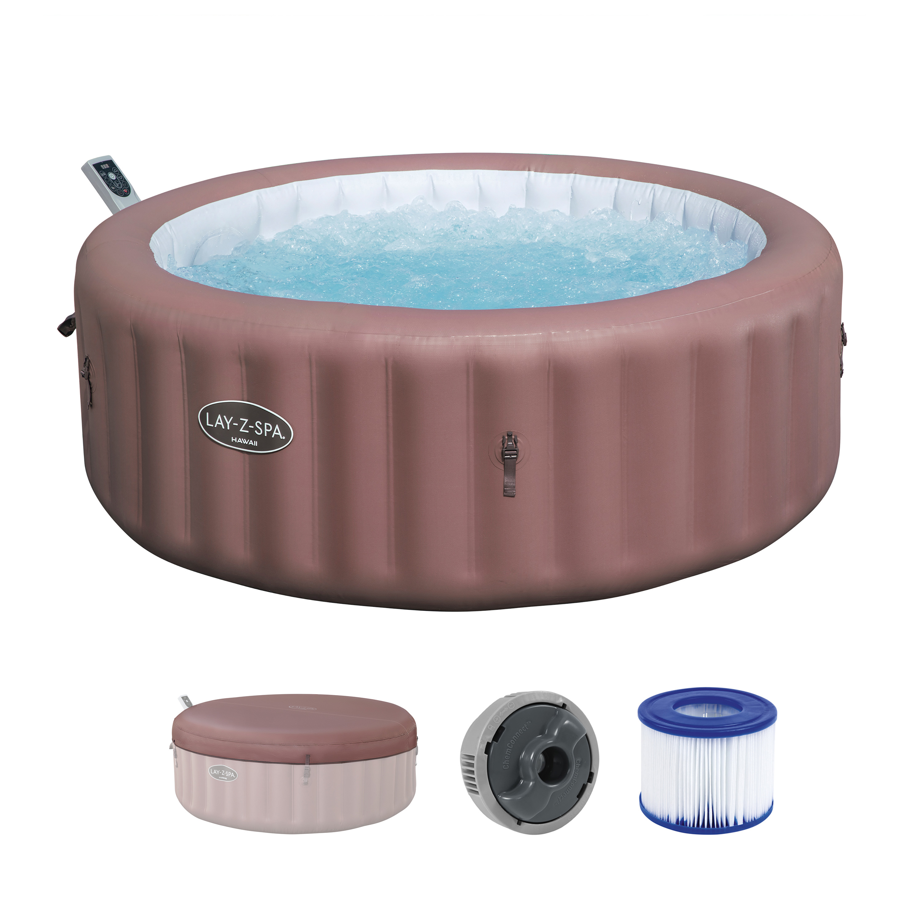 LAY-Z-SPA® WLAN-Whirlpool Hawaii AirJet™ mit App-Steuerung, für 6 Personen, Ø 196 x 71 cm, Terrakotta