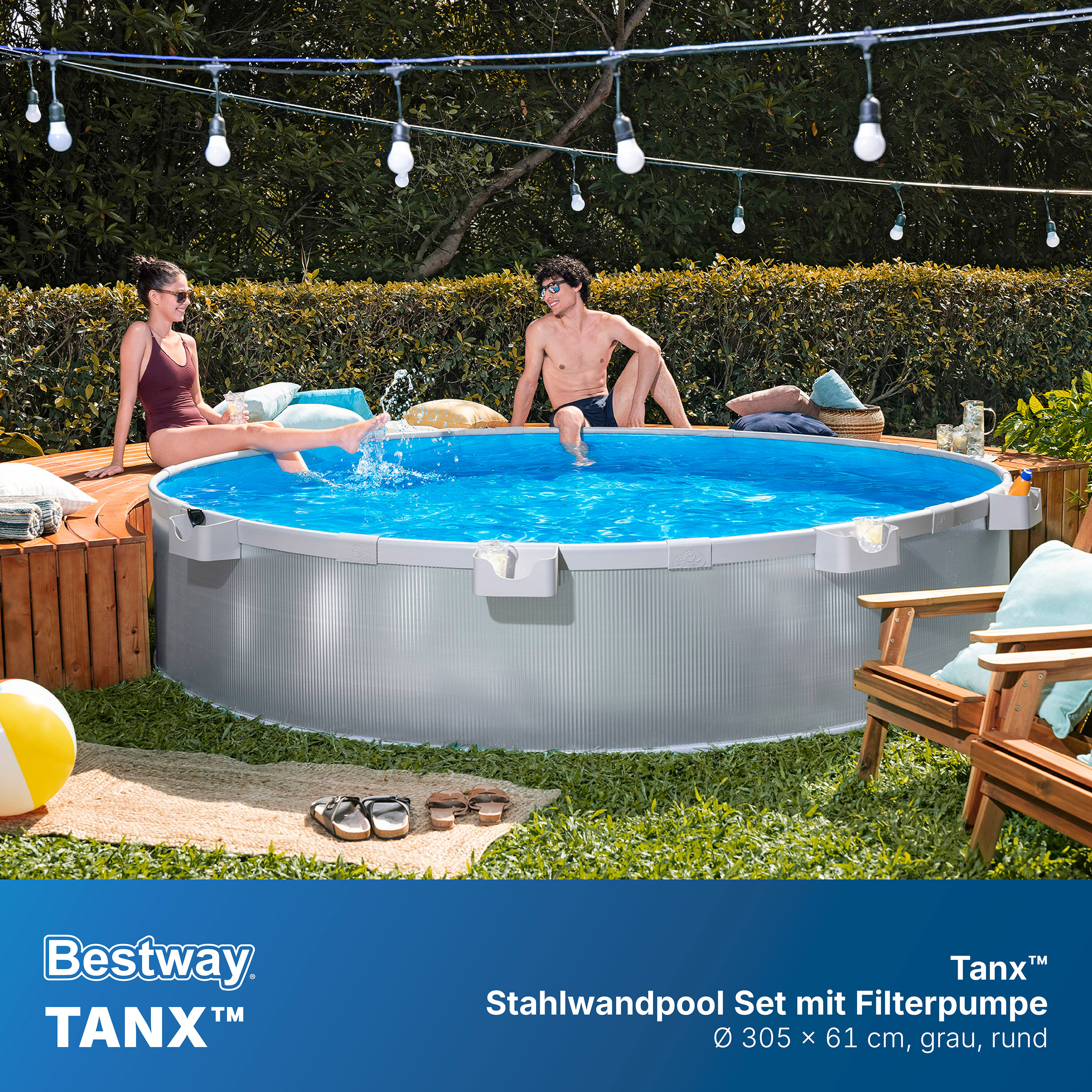 Tanx™ Stahlwandpool Set mit Filterpumpe Ø 305 x 61 cm, grau, rund