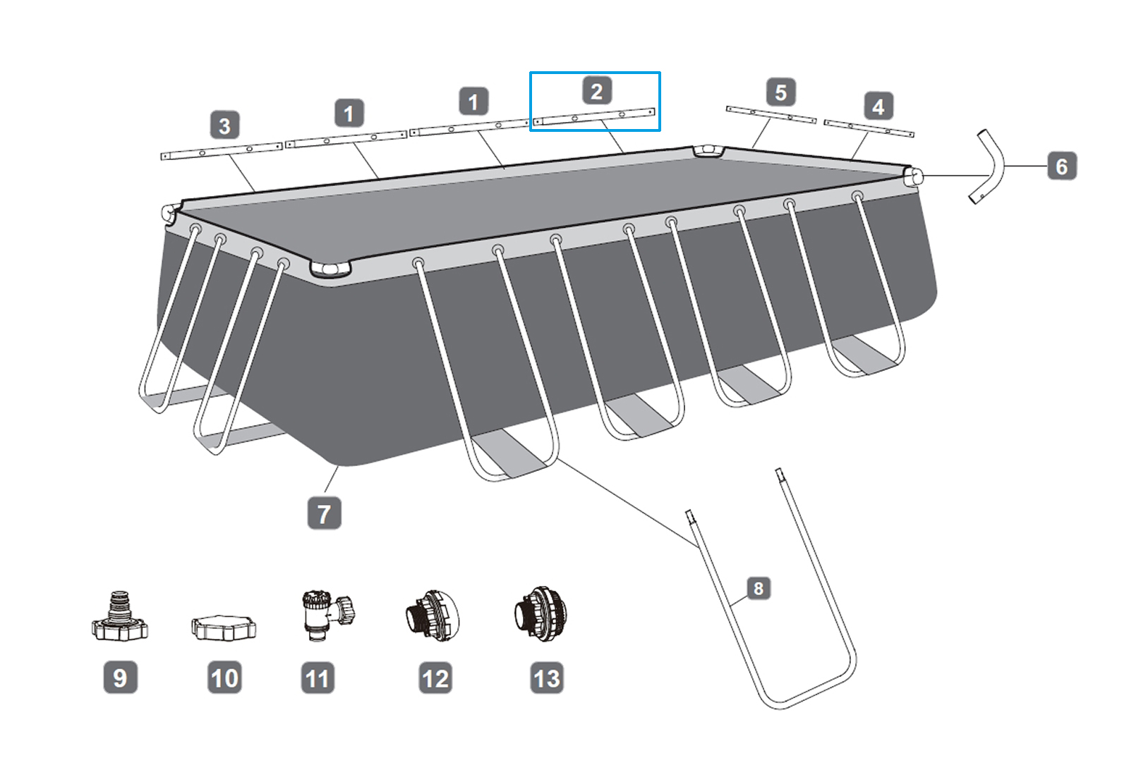 Bestway® Spare Part Top rail B (grey) for Power Steel™ frame pools 549 x 274 x 122 cm, angular
