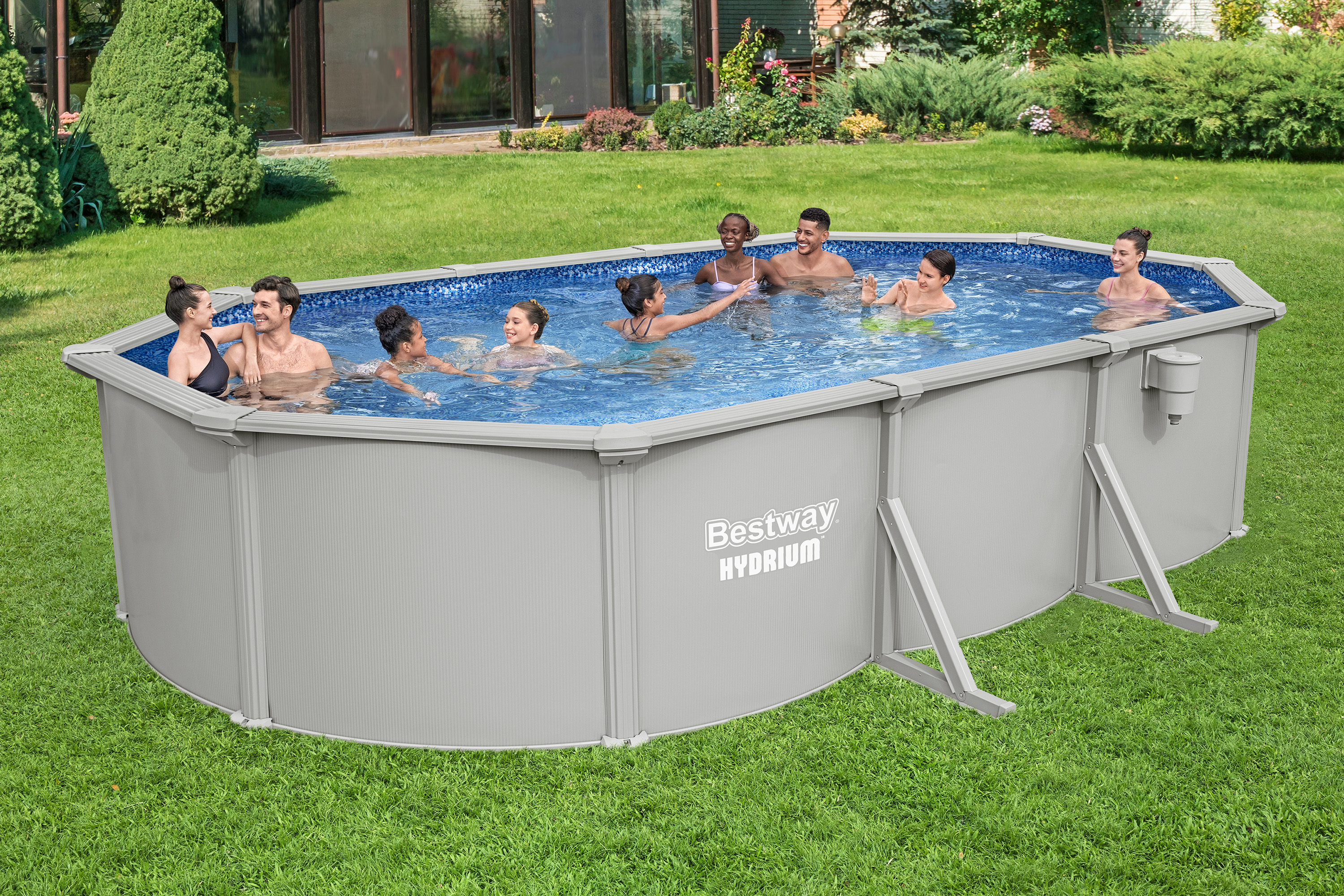 Hydrium™ Stahlwandpool Komplett Set mit Sandfilteranlage 610 x 366 x 122 cm, granitgrau, oval