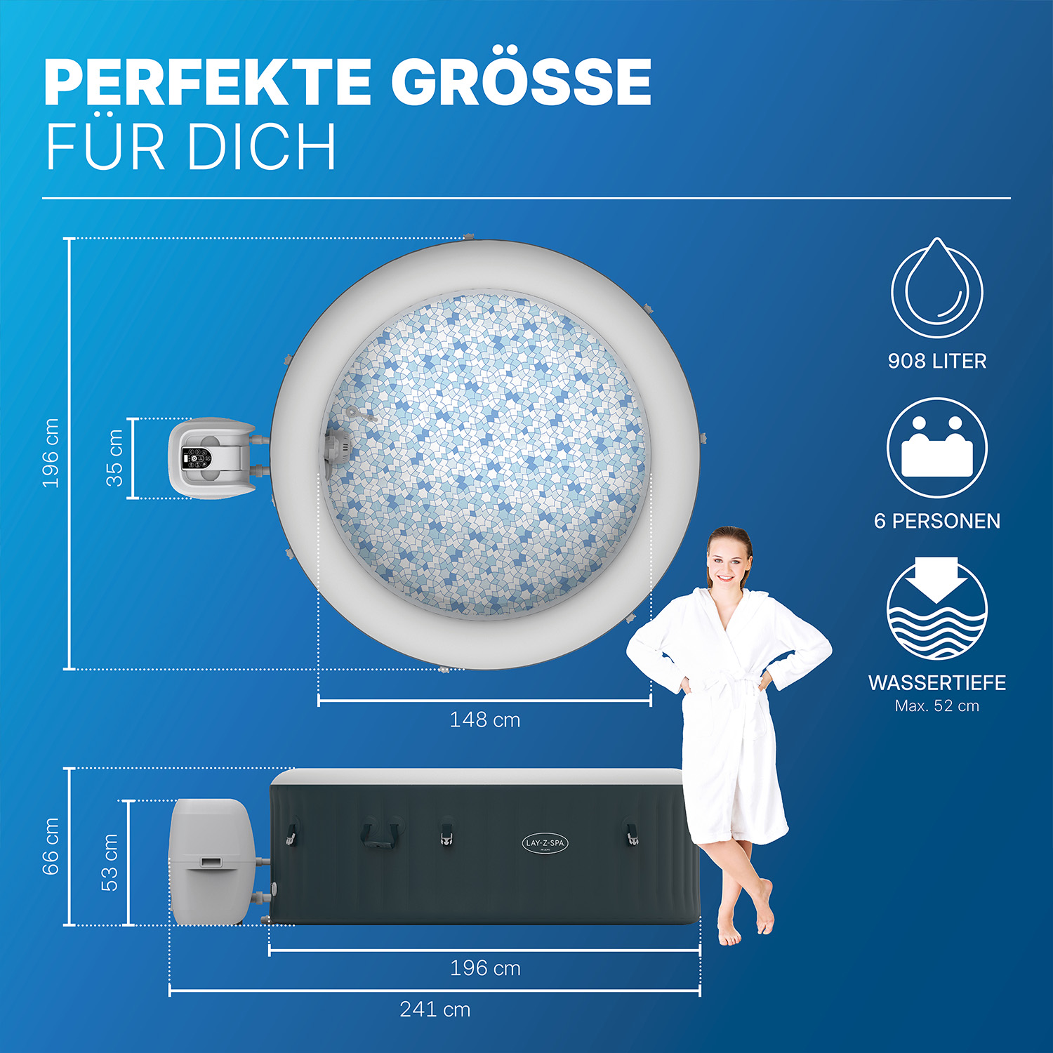 LAY-Z-SPA® Energiespar Whirlpool Miami AirJet™ für 6 Personen Ø 196 x 66 cm, Dunkelgrün