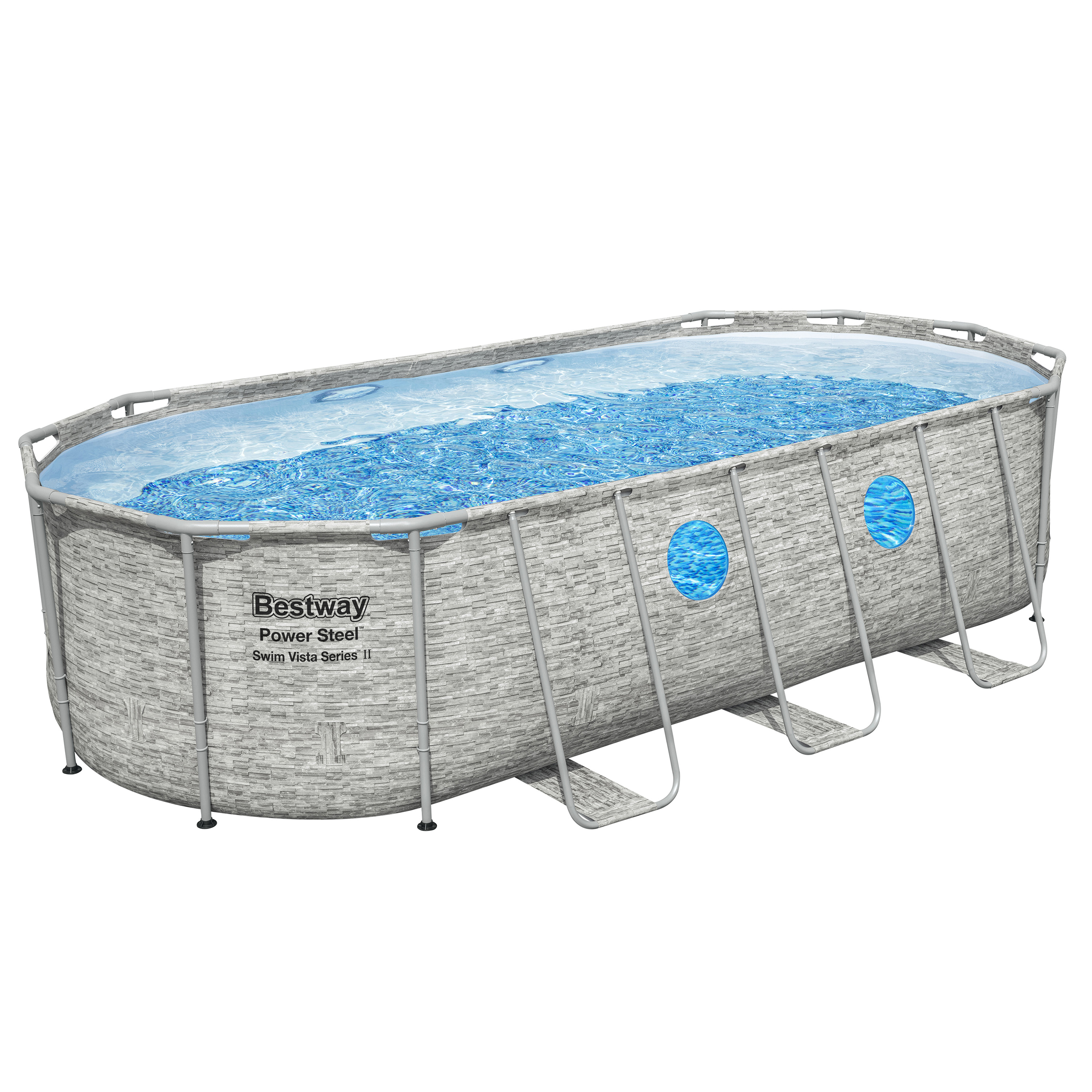 Power Steel™ Swim Vista Series™ Solo Pool ohne Zubehör 549 x 274 x 122 cm, Steinwand-Optik (Cremegrau), oval