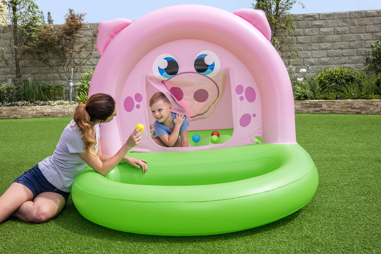 Up, In & Over™ 7'10" x 64" x 54"/2.39m x 1.62m x 1.37m Oinkster Pig Bouncer and Ball Pit
