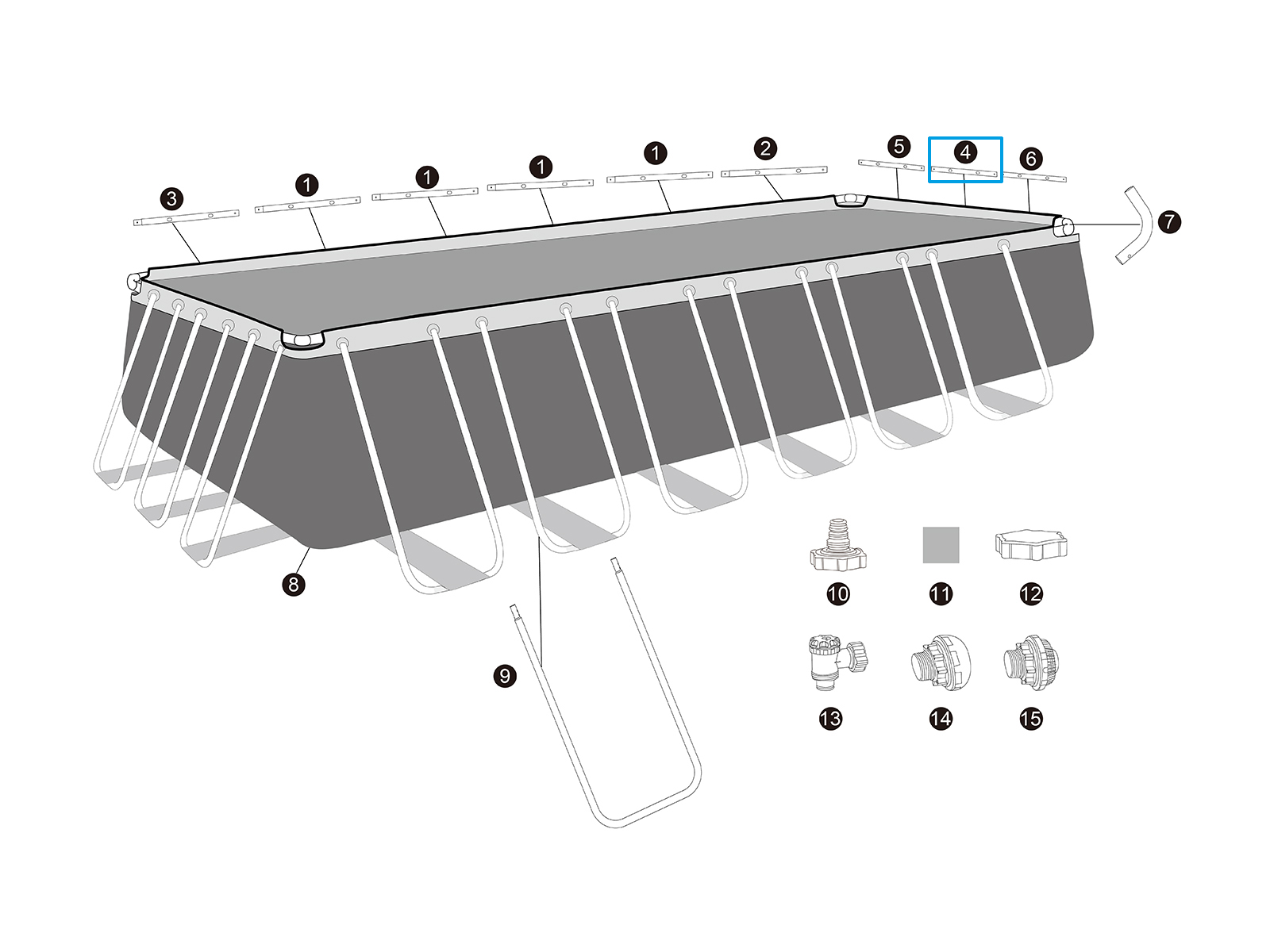 Bestway® Spare Part  Top rail D (galvanised) for Bestway® APX 365™ pool 732x366x132 cm, angular