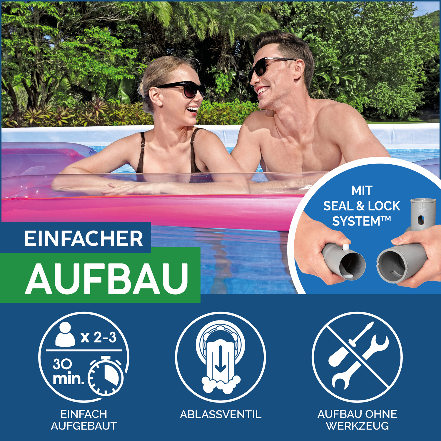 Power Steel™ Frame Pool Komplett-Set mit Filterpumpe 640 x 274 x 132 cm, grau, eckig