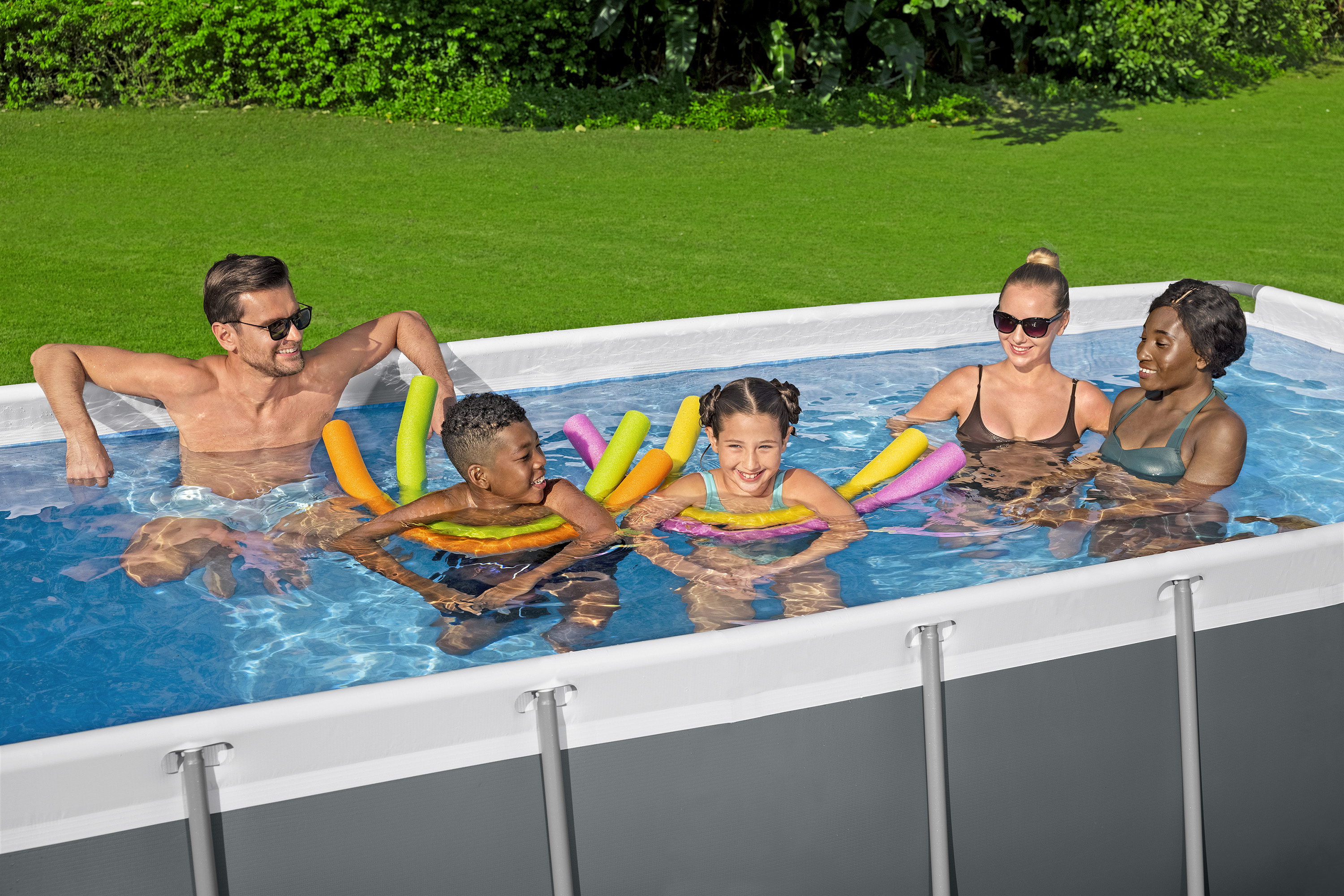 Steel Pro MAX™ Frame Pool Set mit Sandfilteranlage 404 x 201 x 100 cm, grau, eckig