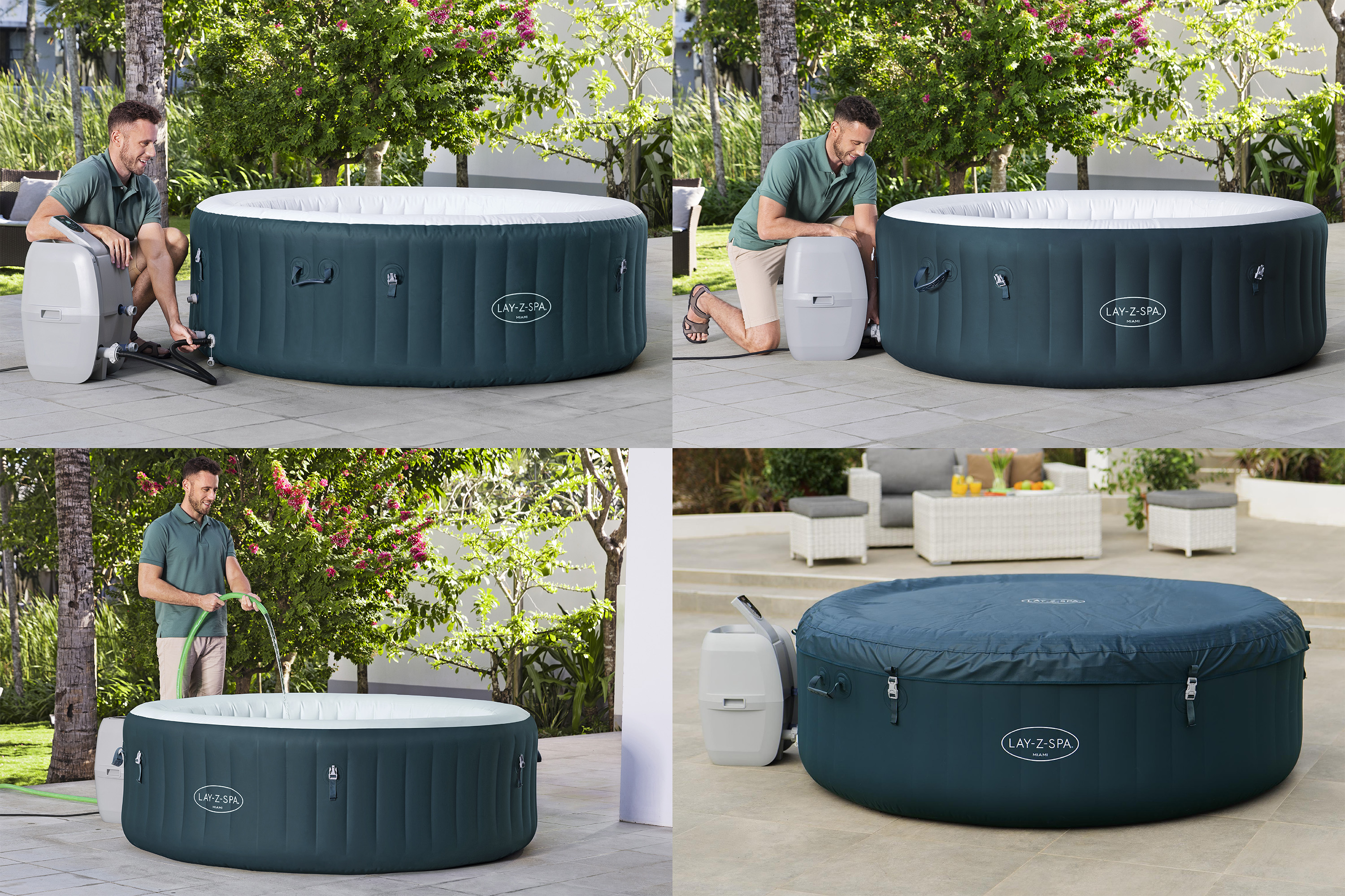 LAY-Z-SPA® Energiespar Whirlpool Miami AirJet™ für 6 Personen Ø 196 x 66 cm, Dunkelgrün