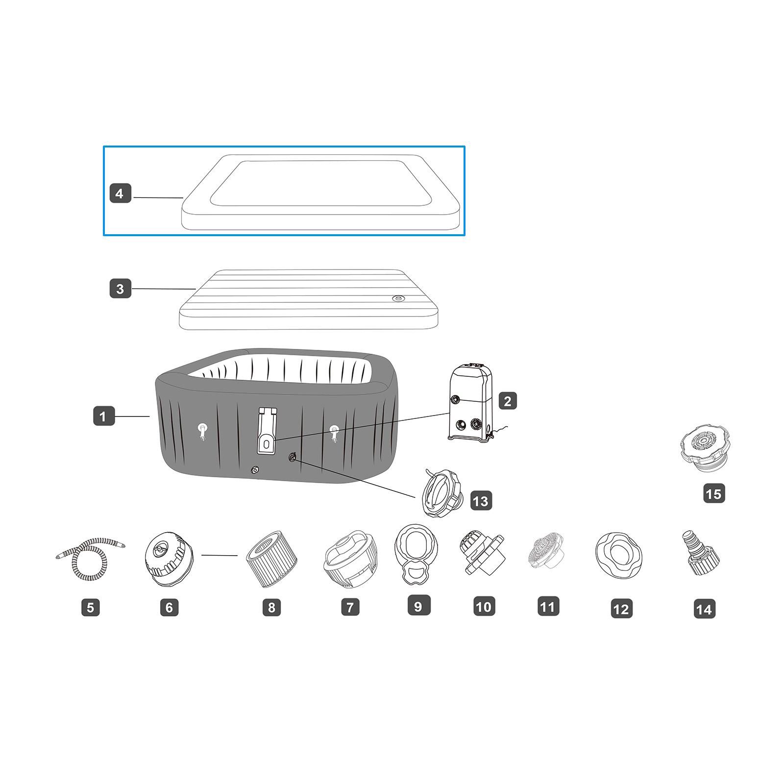 Bestway® Ersatzteil Abdeckung Marmor-Opt. (braun) für LAY-Z-SPA® Rome Smart AirJet™ Energiespar-Whirlpool