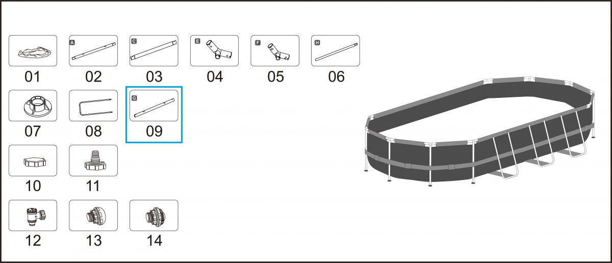 Bestway® Spare Part Top rail G (grey) for Power Steel™ frame pools 549 x 274 x 122 cm, oval