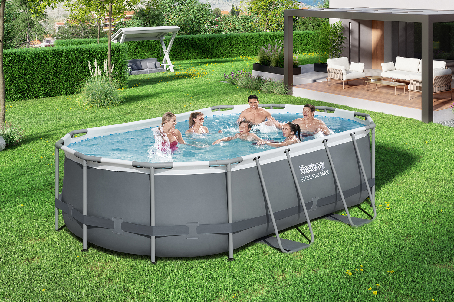Steel Pro MAX™ Frame Pool Set mit Filterpumpe 427 x 250 x 100 cm , grau, oval