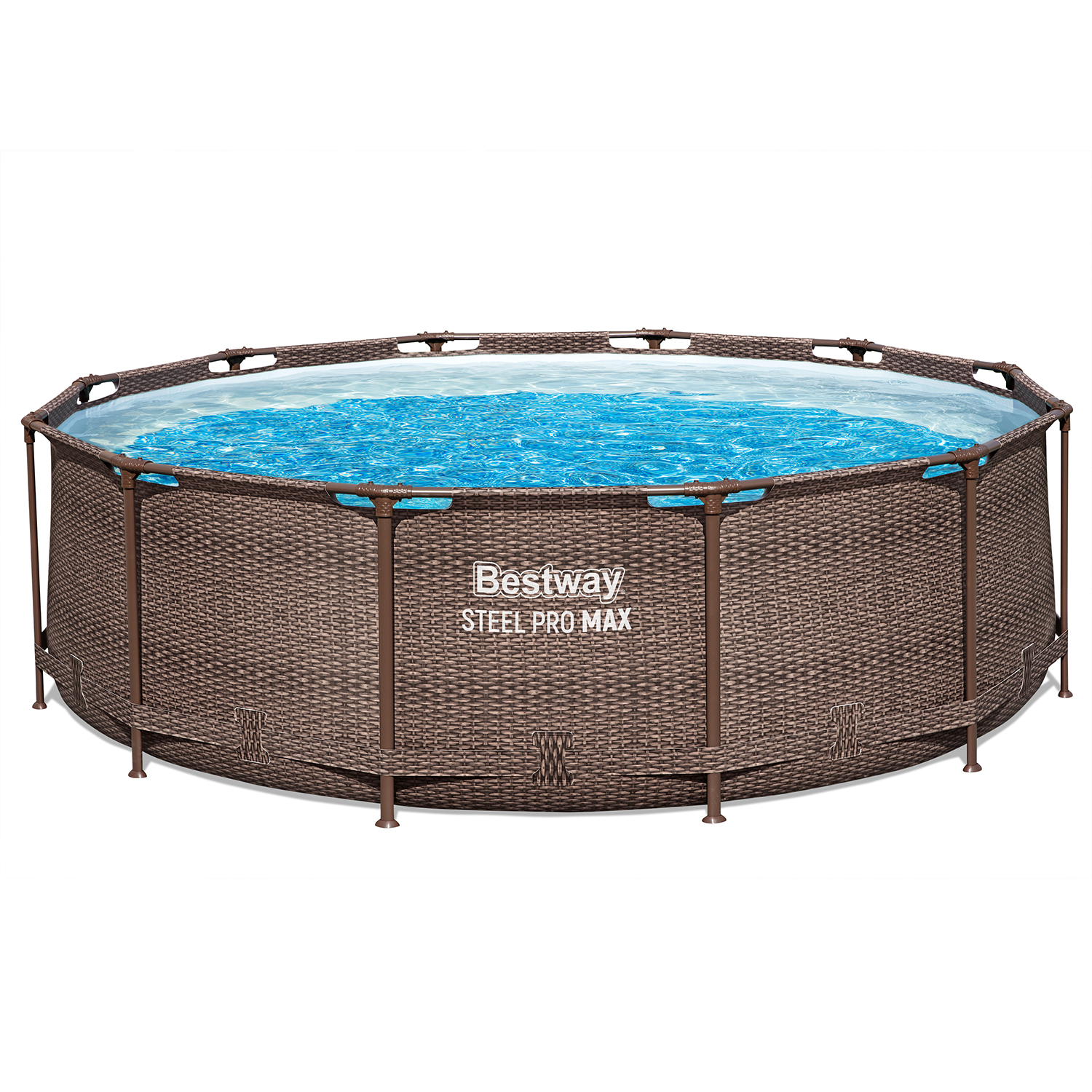 Steel Pro MAX™ Frame Pool Set mit Filterpumpe Ø 366 x 100 cm, Rattan-Optik (Schokobraun), rund