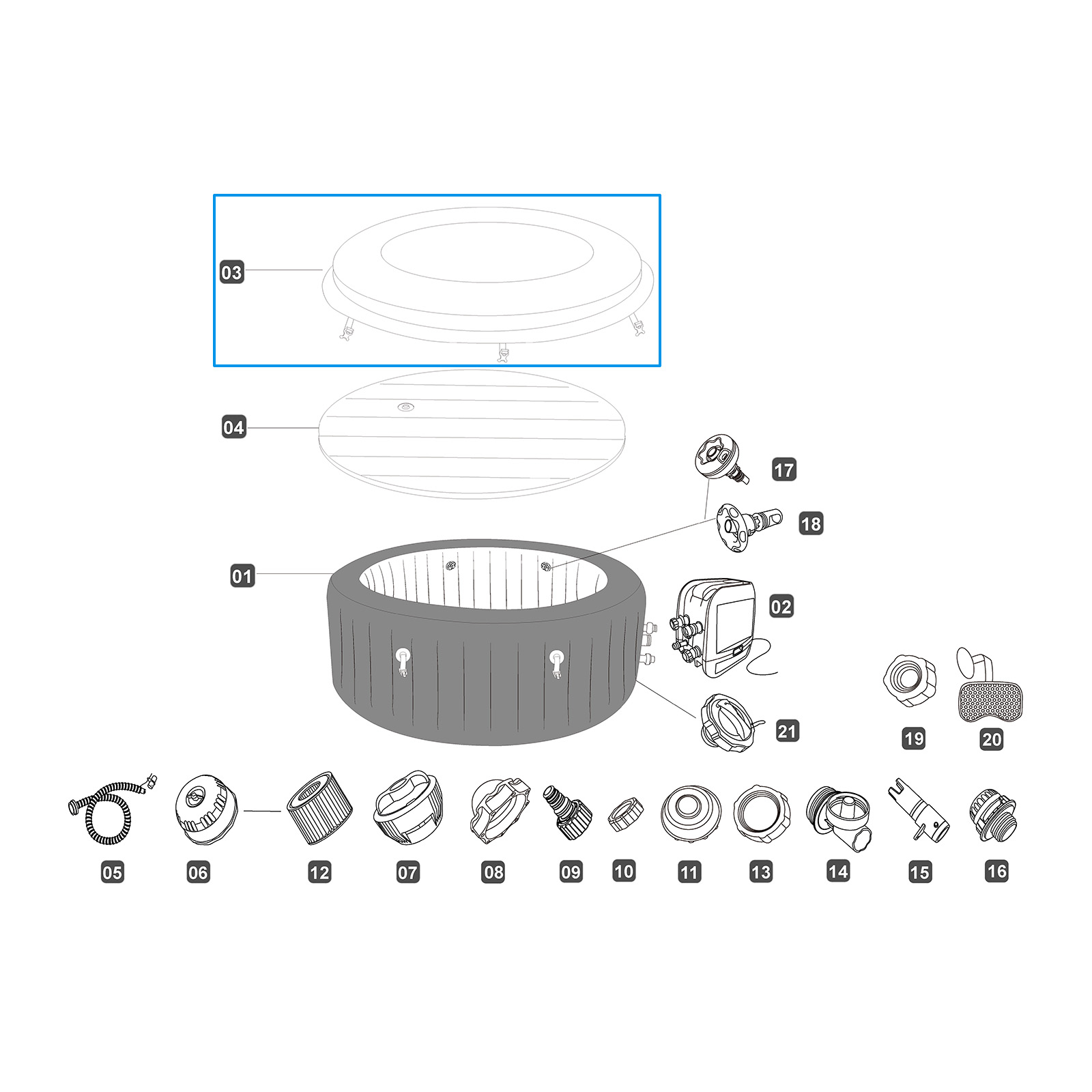 Bestway® Ersatzteil Kunstleder-Abdeckung (gaphit) für LAY-Z-SPA® Santorini HydroJet Pro™ Ø 216 cm (2026)