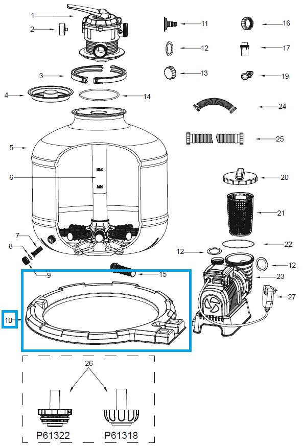 Bestway® Spare Part Tank base for Flowclear™ sand filter unit  (9.842 / 11.355 l/h)