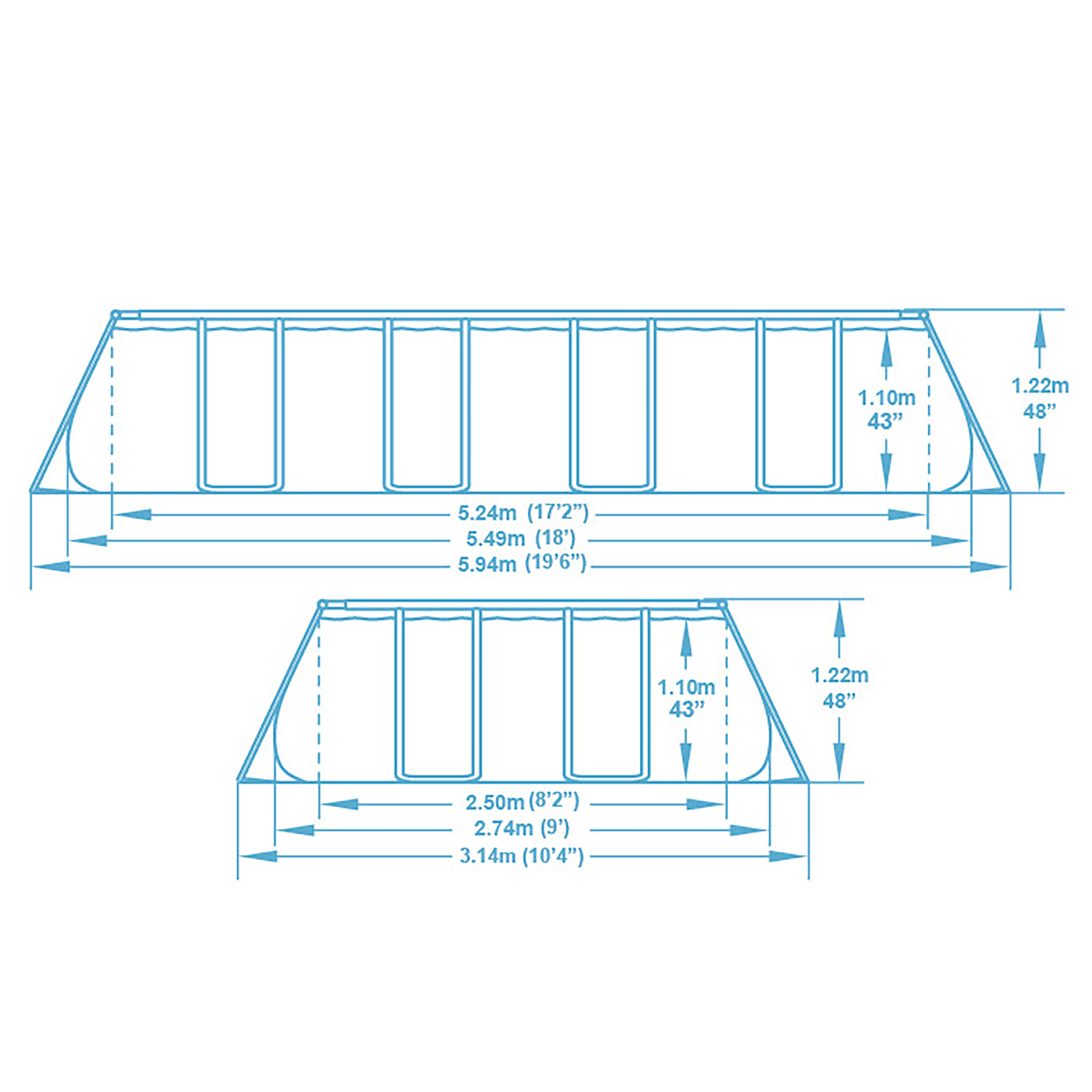 Power Steel™ Frame Pool Komplett Set mit Filterpumpe 549 x 274 x 122 cm , lichtgrau, eckig