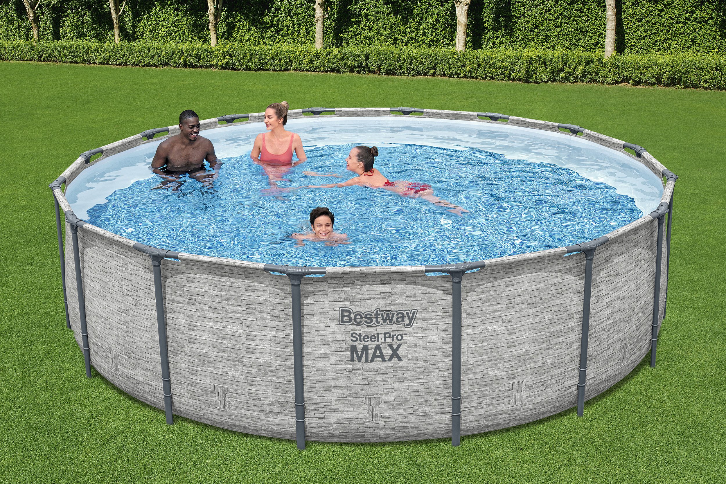 Steel Pro MAX™ Solo Pool ohne Zubehör Ø 488 x 122 cm, Steinwand-Optik (Cremegrau), rund
