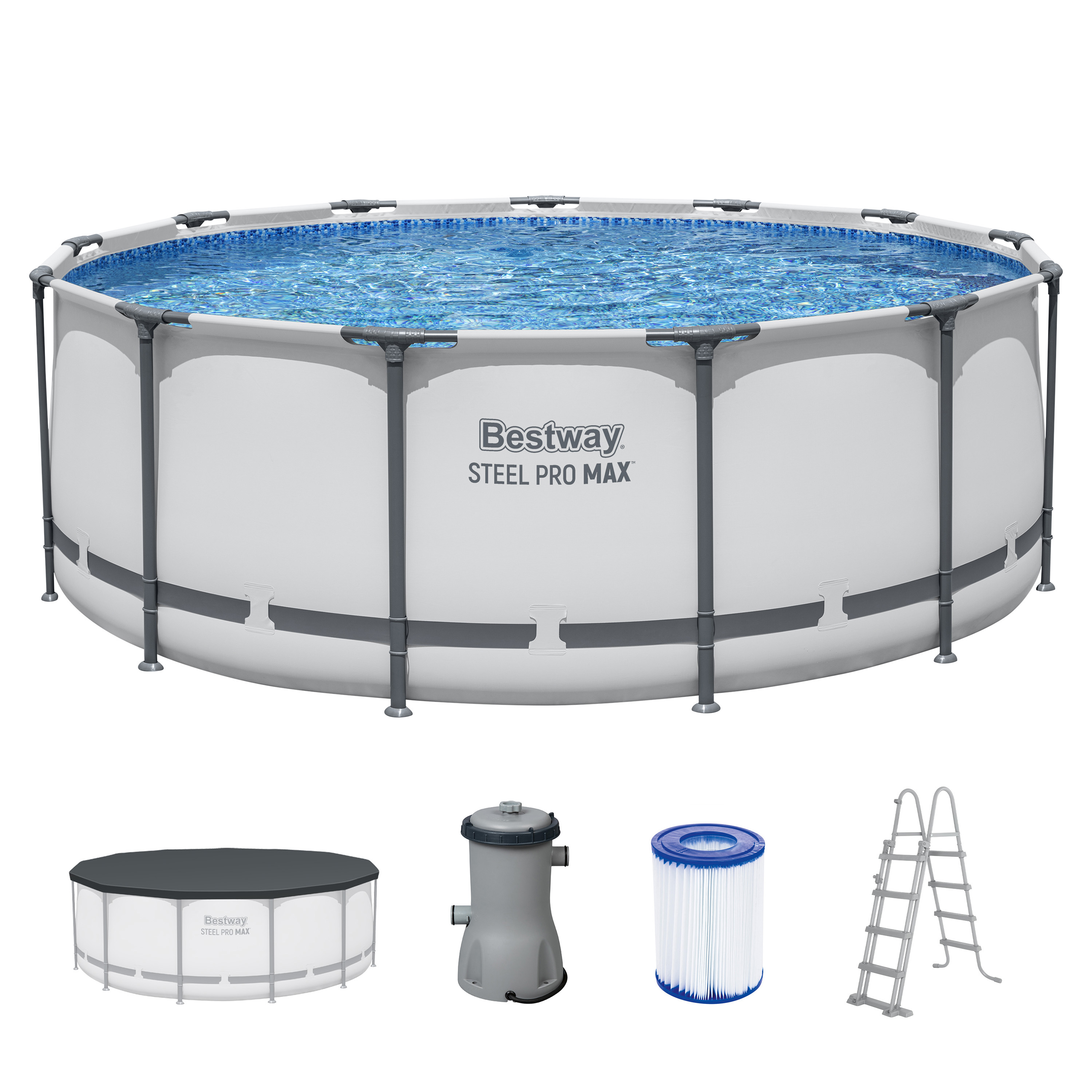 Steel Pro MAX™ Frame Pool  Komplett Set mit Filterpumpe Ø 396 x 122 cm, lichtgrau, rund