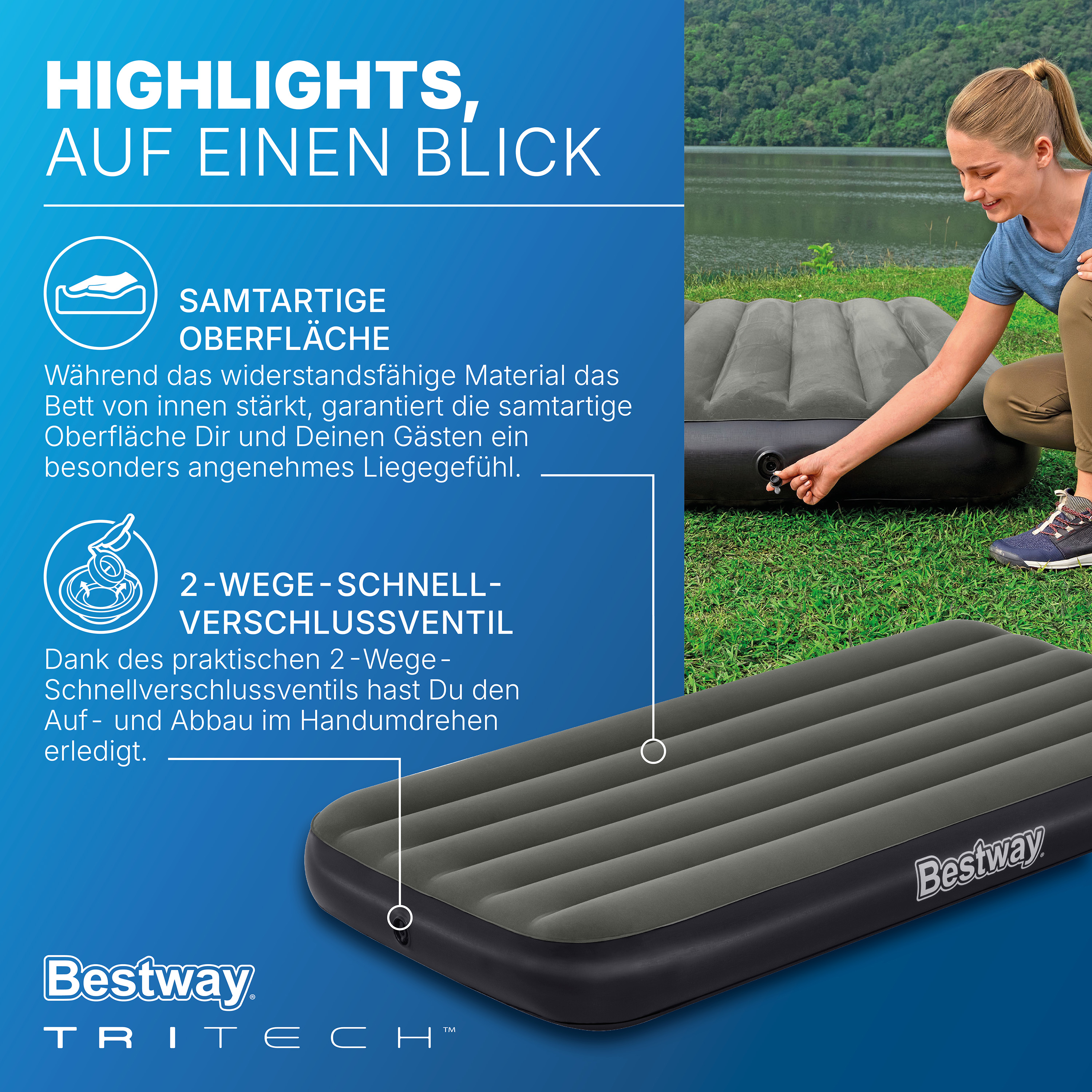 TriTech® Single-Luftbett 188 x 99 x 25 cm