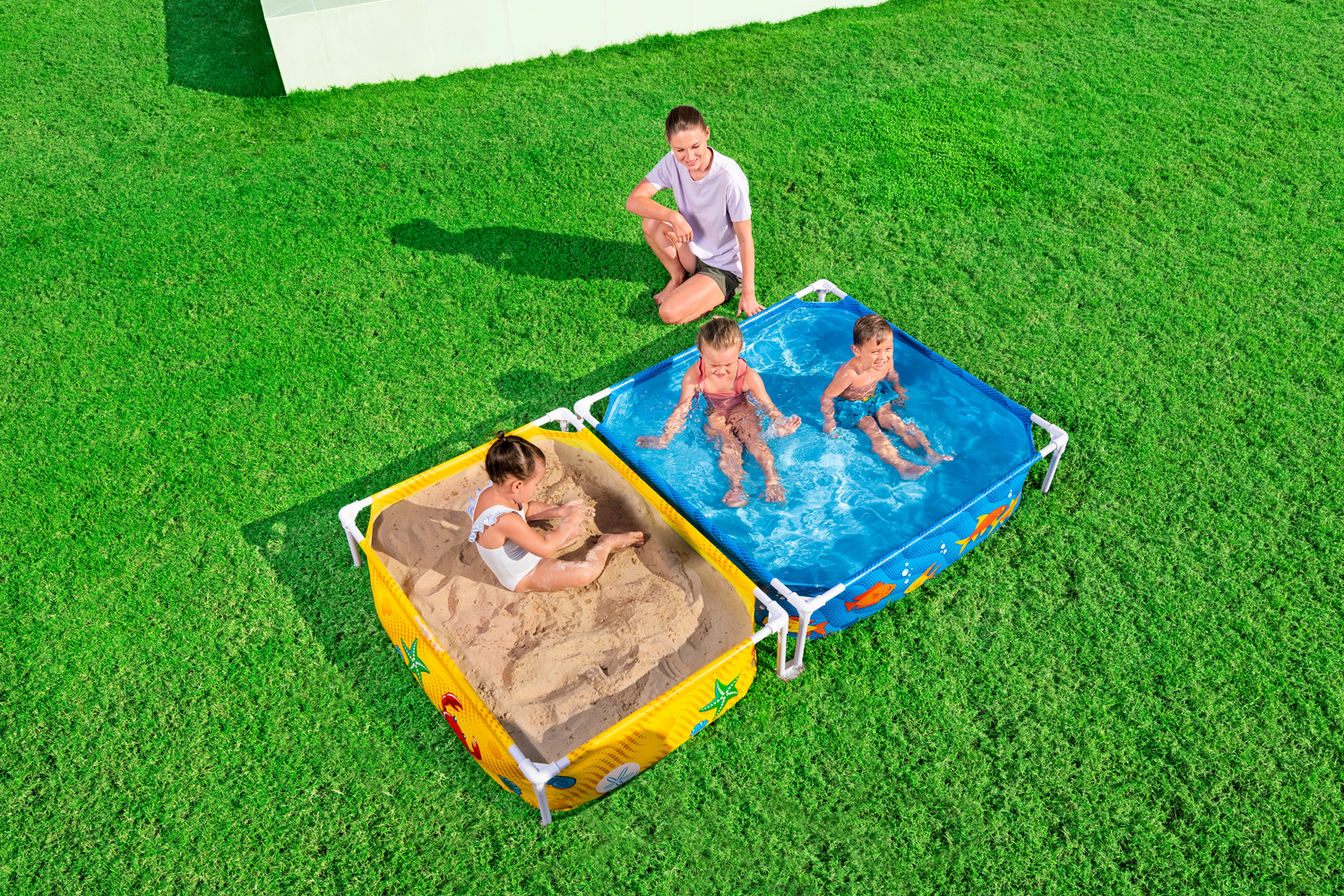 My First Frame Pool mit Sandkasten 213 x 122 x 30,5 cm, buntes Unterwasser-Design, eckig