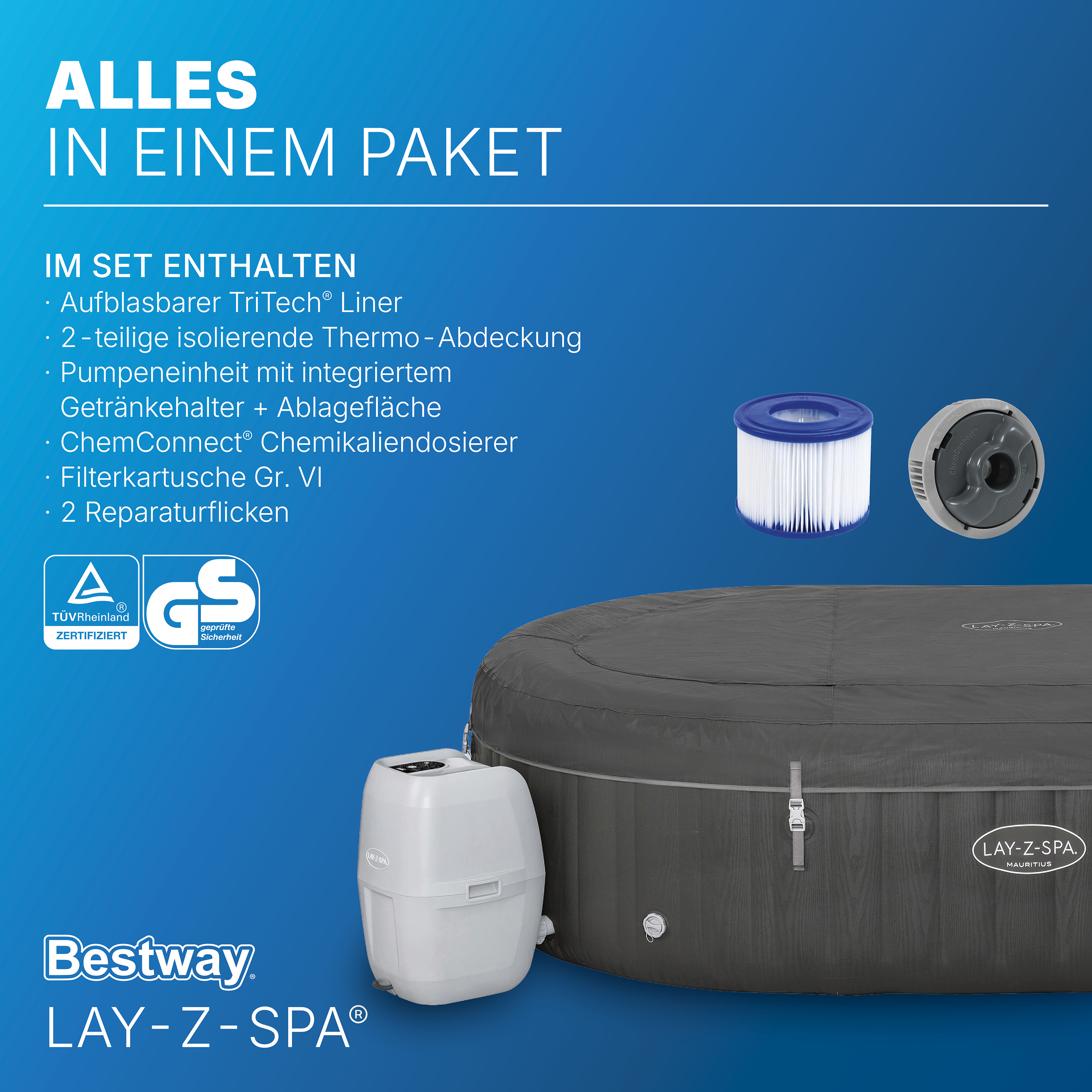 LAY-Z-SPA® XXL WLAN Whirlpool Mauritius AirJet™ 270 x 180 x 71 cm, oval