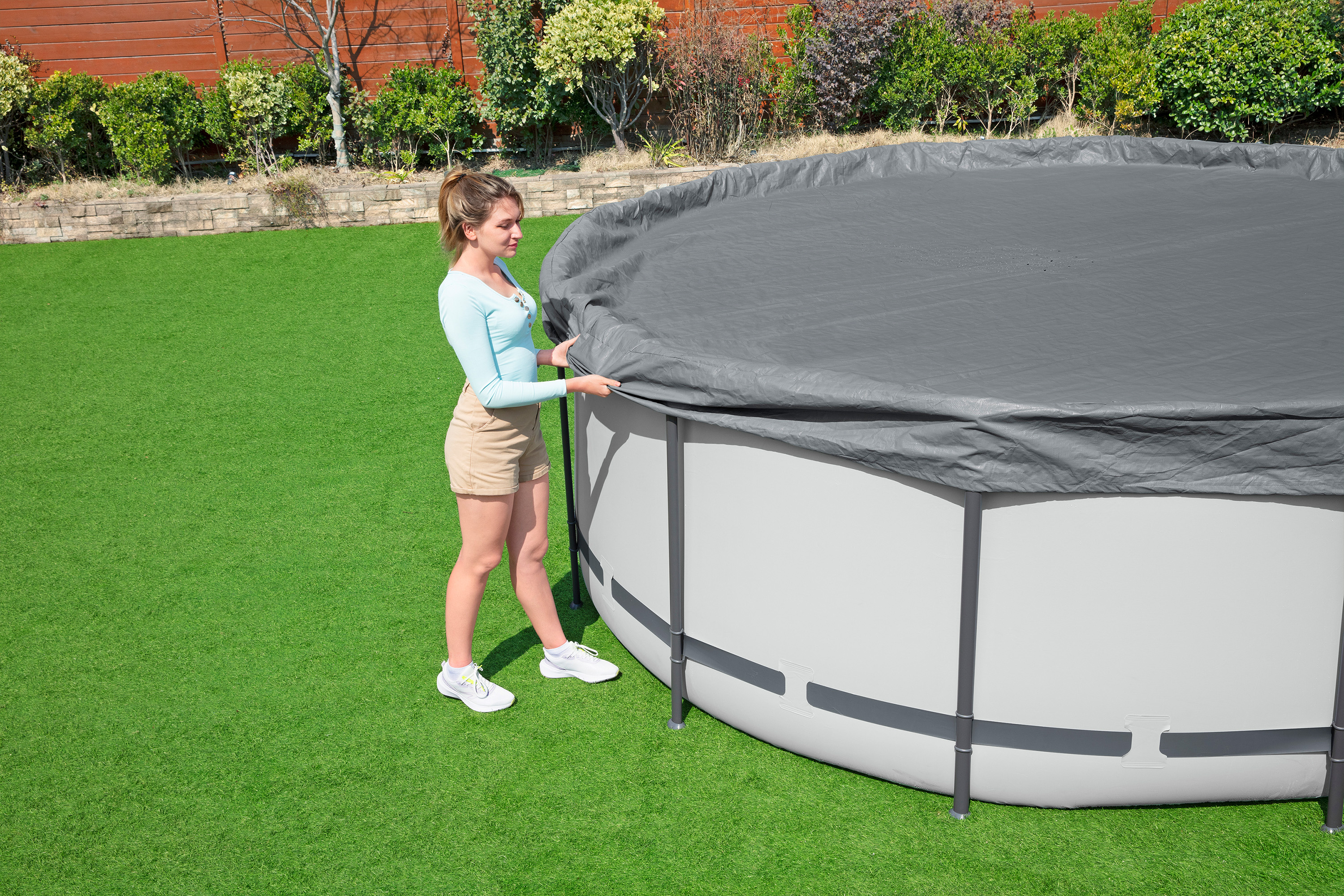 Winterfeste Premium Abdeckplane Ø 427 cm, grau, rund