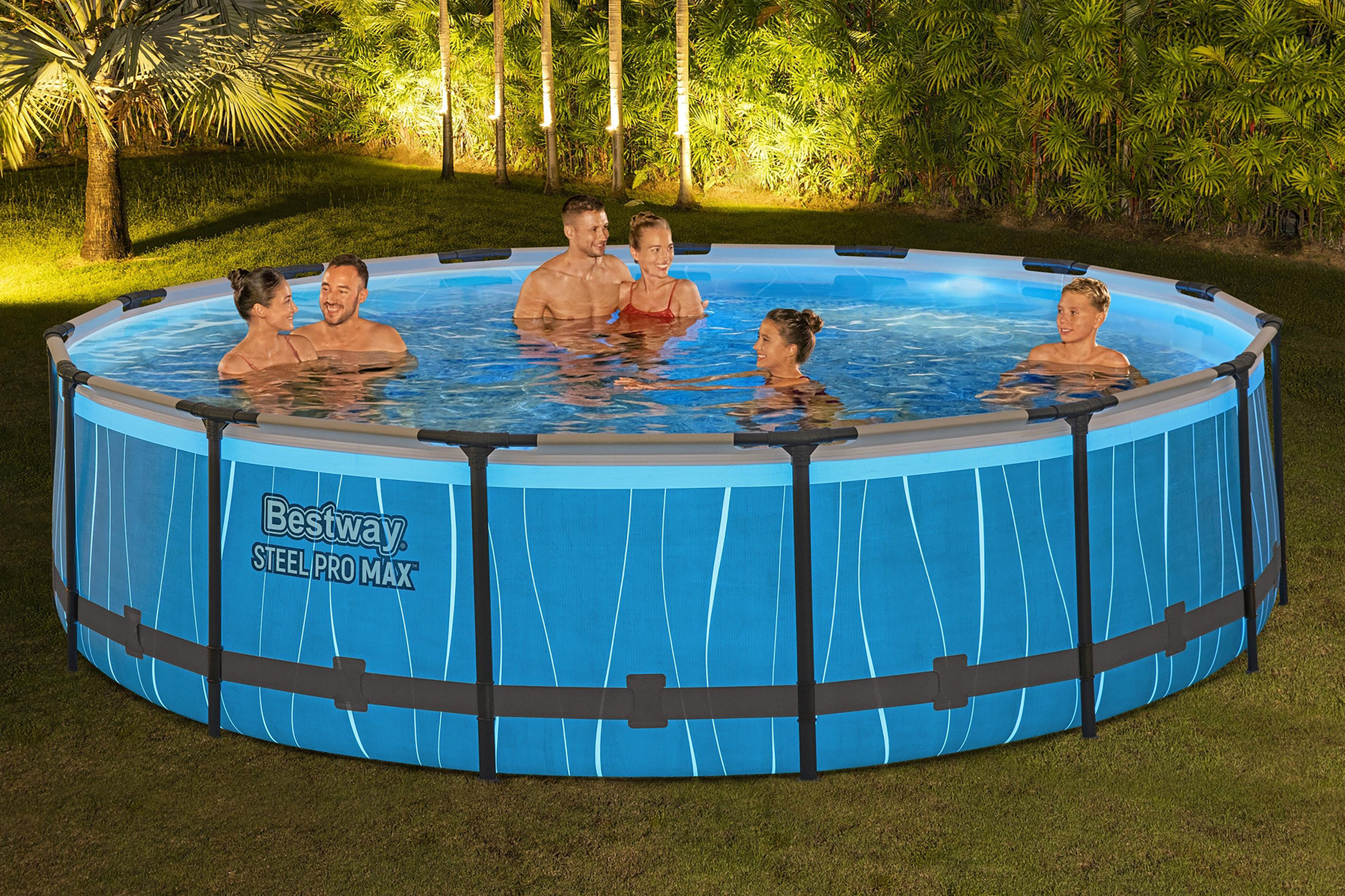 Steel Pro MAX™ Frame Pool Komplett Set mit Filterpumpe Ø 457 x 107 cm, LED-Design, rund