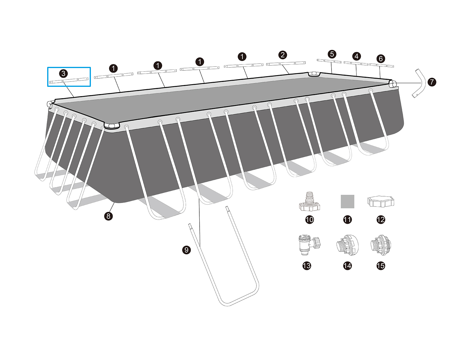 Bestway® Spare Part  Top rail C (galvanised) for Bestway® APX 365™ pools (561KG / 561KJ), angular