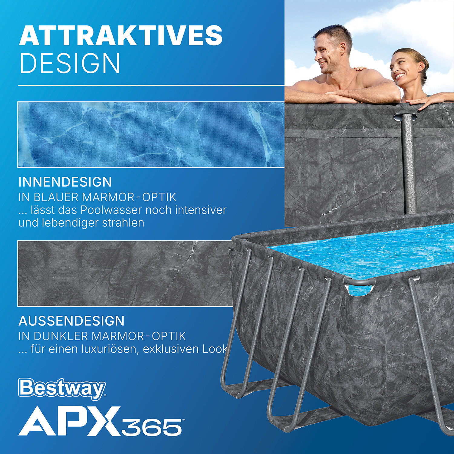 APX365™ Winterfester Solo Pool ohne Zubehör 549 x 274 x 132 cm, Marmor-Optik (Dunkel), eckig