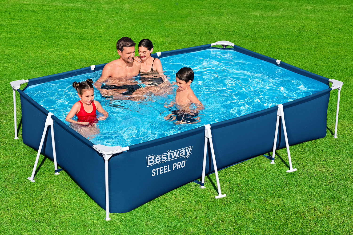 Steel Pro® Frame Pool Set mit Filterpumpe 300 x 201 x 66 cm, dunkelblau, eckig