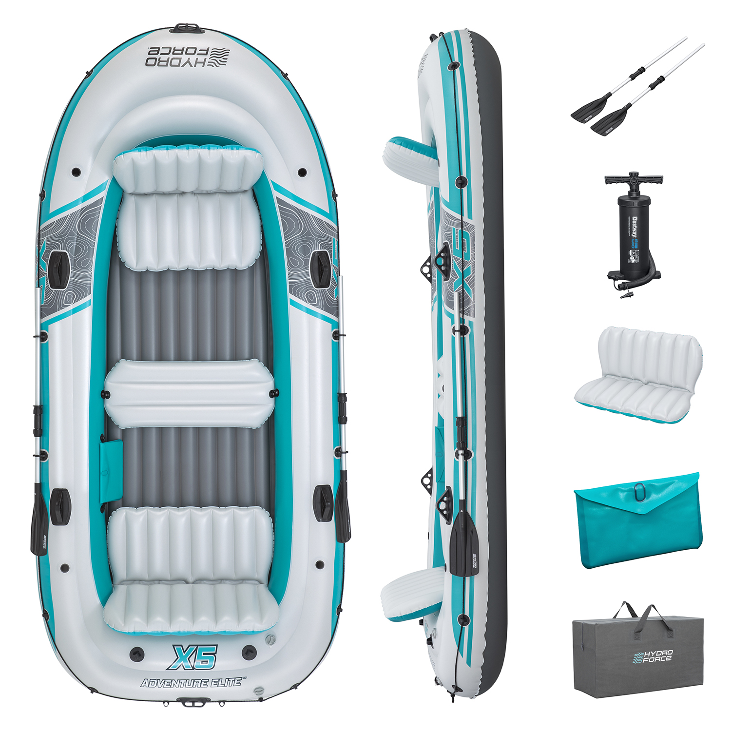 Hydro-Force™ Schlauchboot Komplett-Set Adventure Elite™ X5 364 x 166 x 45 cm