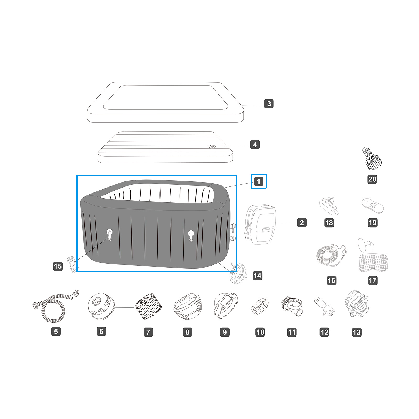 Bestway® Ersatzteil Liner LED-Design für LAY-Z-SPA® Hollywood AirJet™ 180 x 180 x 66 cm