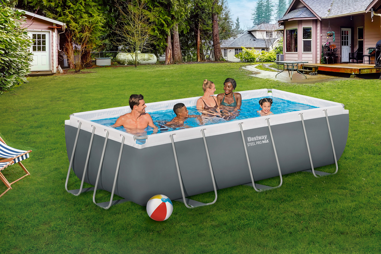 Steel Pro MAX™ Frame Pool Set mit Sandfilteranlage 404 x 201 x 100 cm, grau, eckig