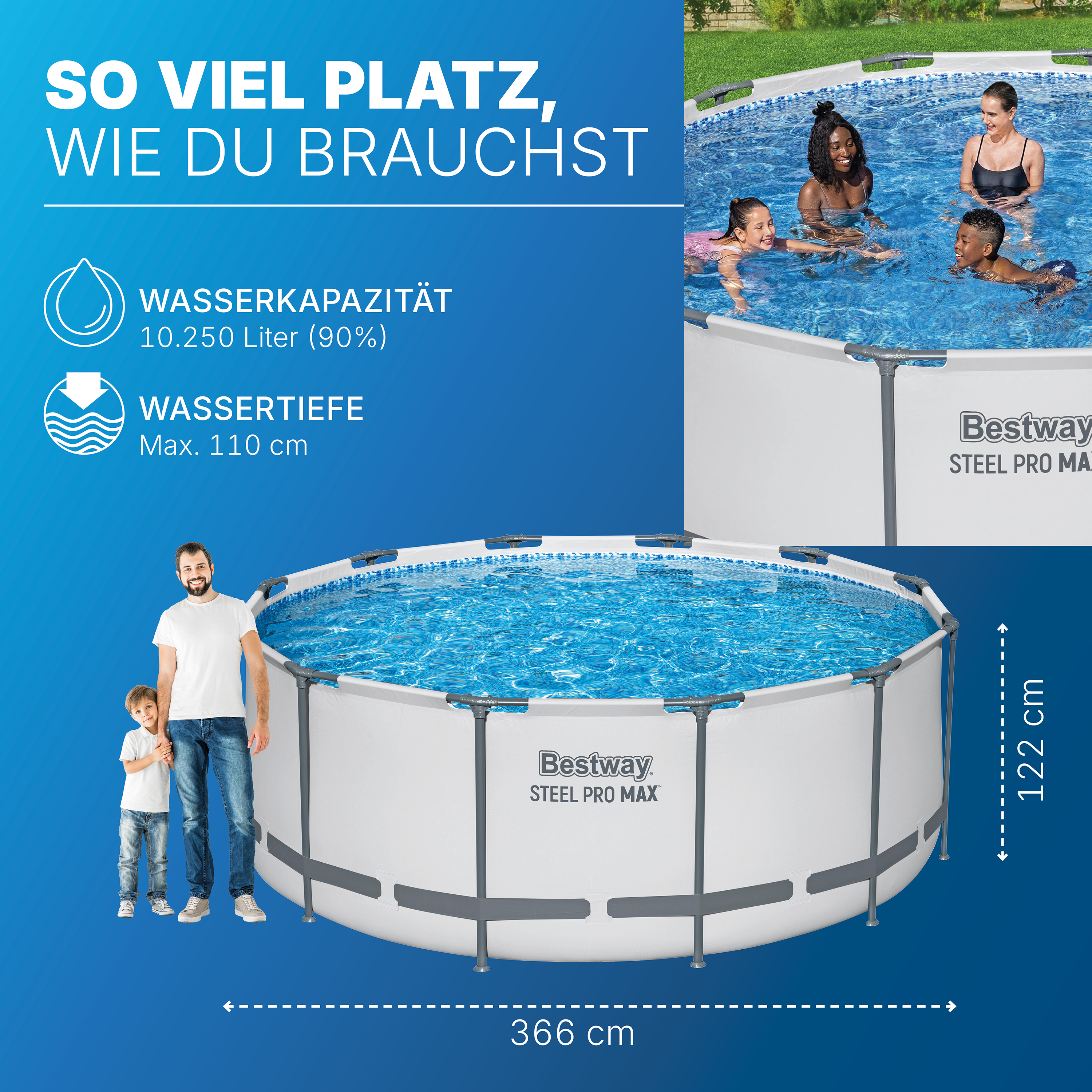 Steel Pro MAX™ Solo Pool ohne Zubehör Ø 366 x 122 cm, lichtgrau, rund