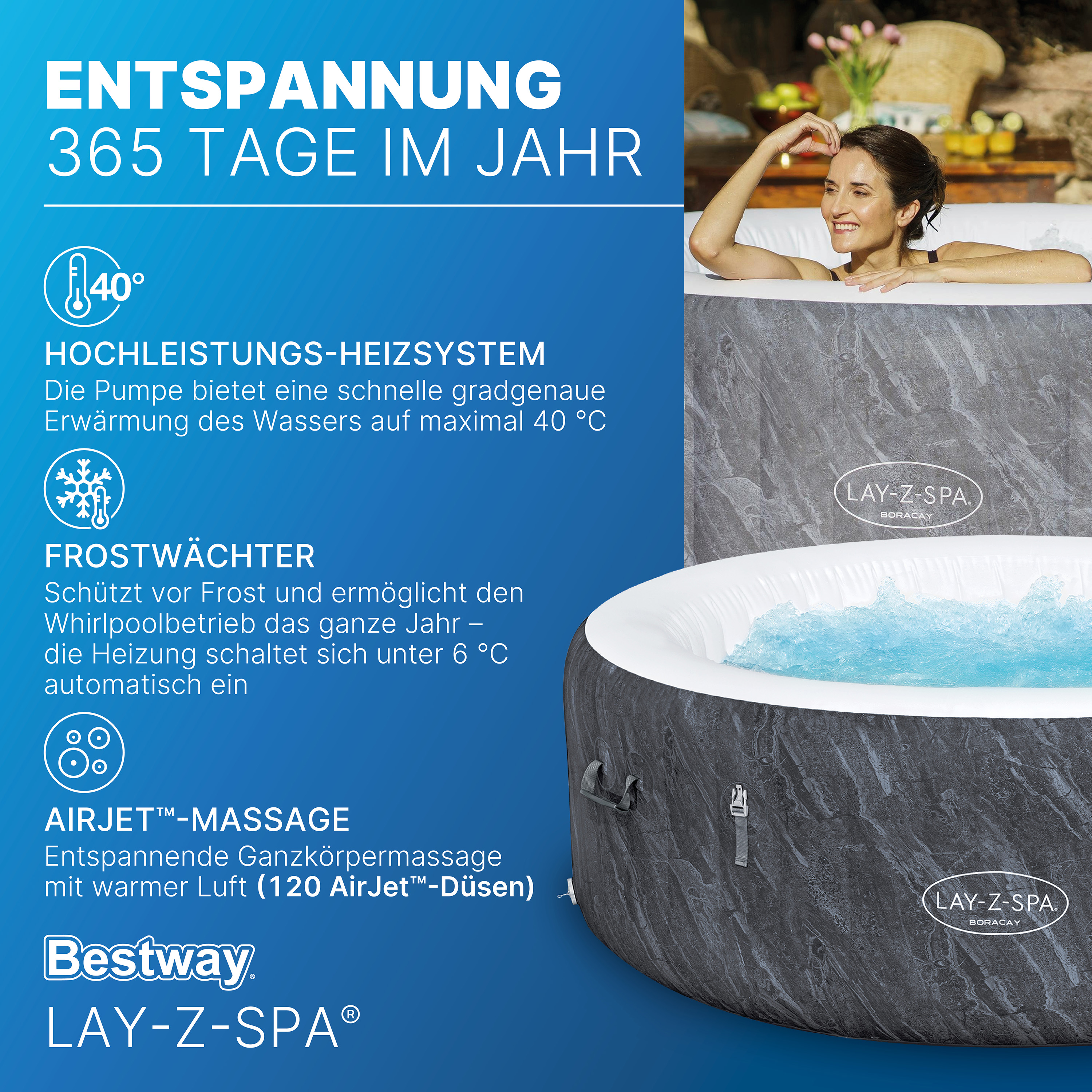 LAY-Z-SPA® WLAN-Whirlpool Boracay AirJet™ Ø 180 x 66 cm, rund