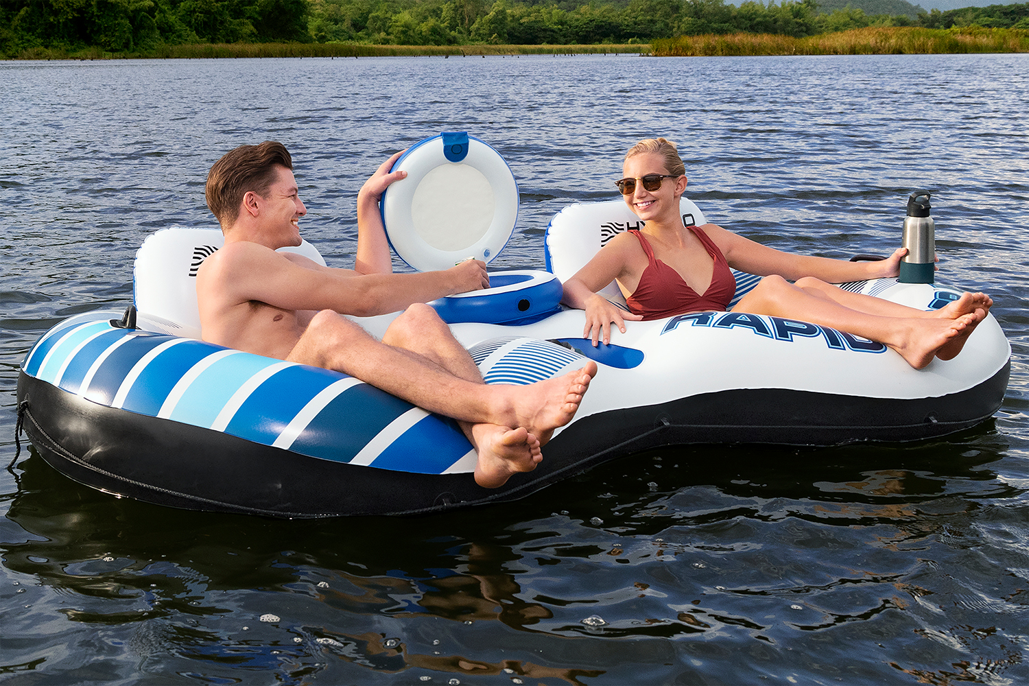 Hydro Force® 2-Personen-Schwimmring Rapid Rider™ II mit Rückenlehne 251 x 132 cm