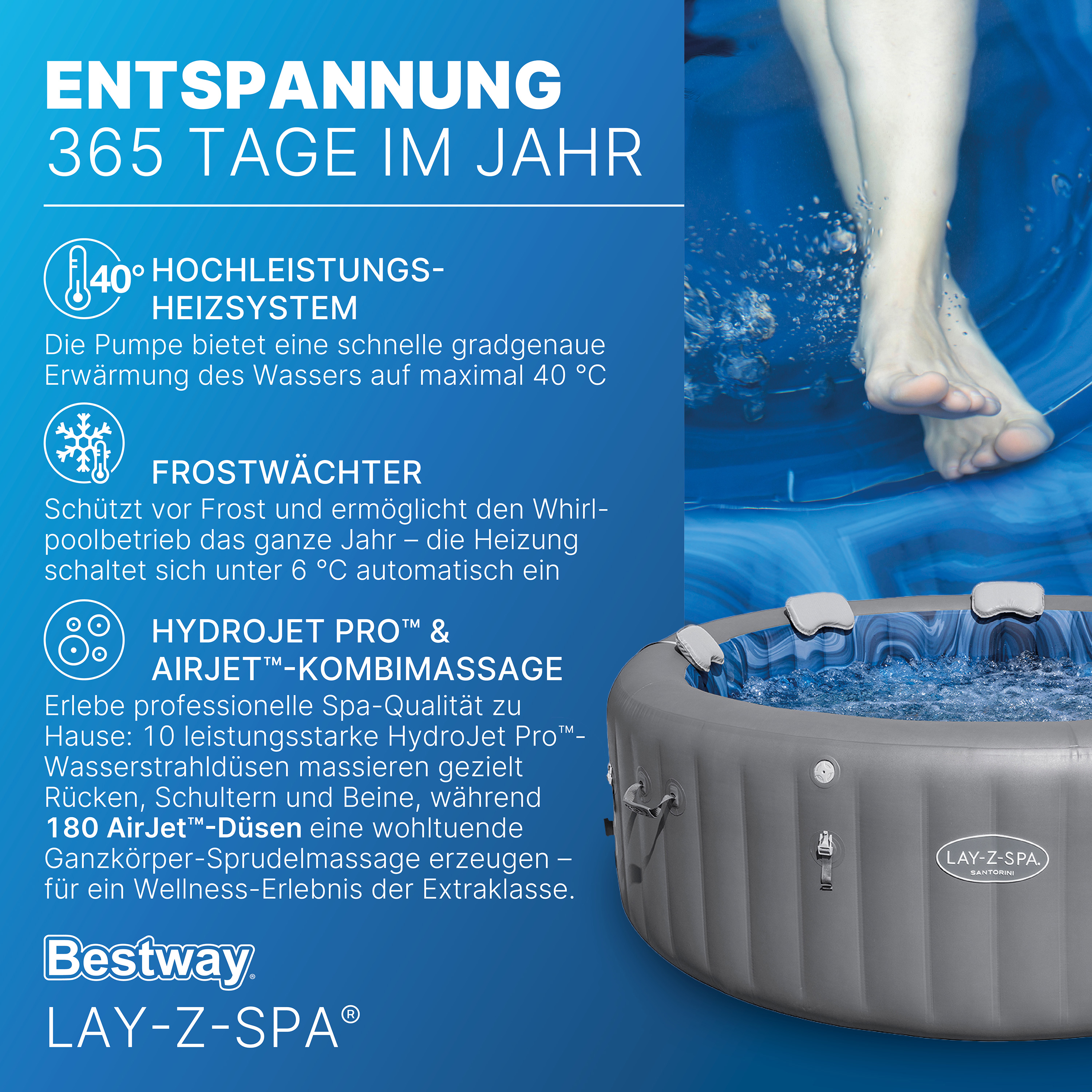 LAY-Z-SPA® Energiespar Whirlpool Santorini HydroJet Pro™ mit App-Steuerung, für 7 Personen Ø 216 x 80 cm, Graphit