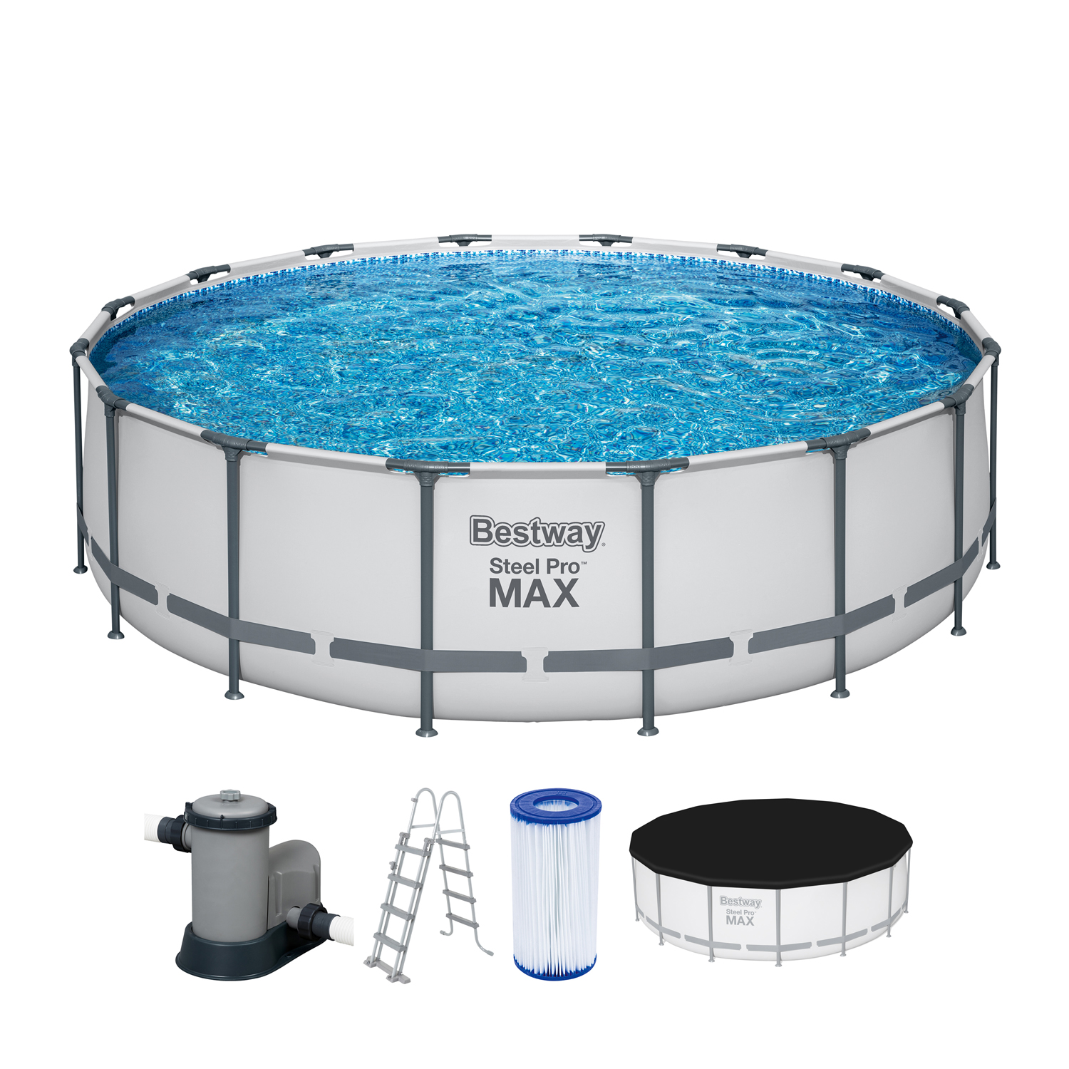 Steel Pro MAX™ Frame Pool Komplett-Set mit Filterpumpe Ø 488 x 122 cm , lichtgrau, rund