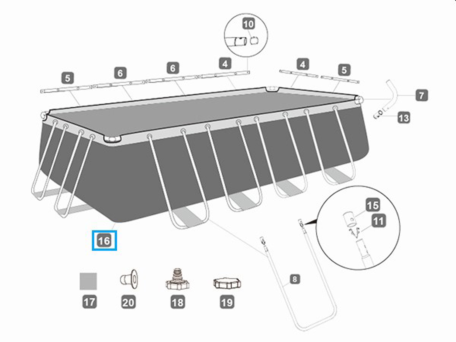 Bestway® Spare Part  16' x 9' x 48"/4.88m x 2.74m x 1.22m Power Steel Rectangular steel frame pool liner Bestway® Spare Part  16' x 9' x 48"/4.88m x 2.74m x 1.22m Power Steel Rectangular steel frame pool liner