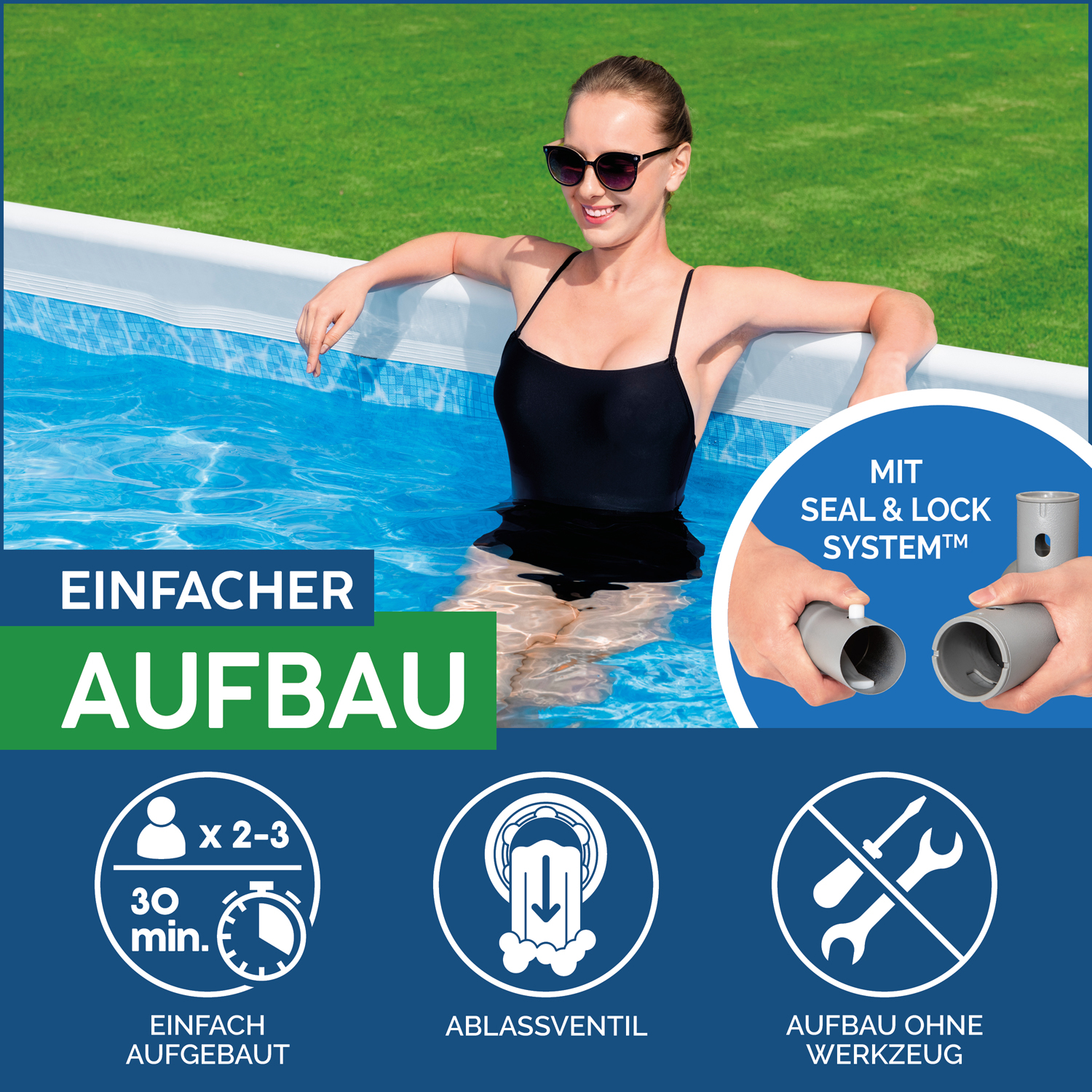 Power Steel™ Frame Pool Komplett-Set mit Sandfilteranlage 488 x 244 x 122 cm, lichtgrau, eckig