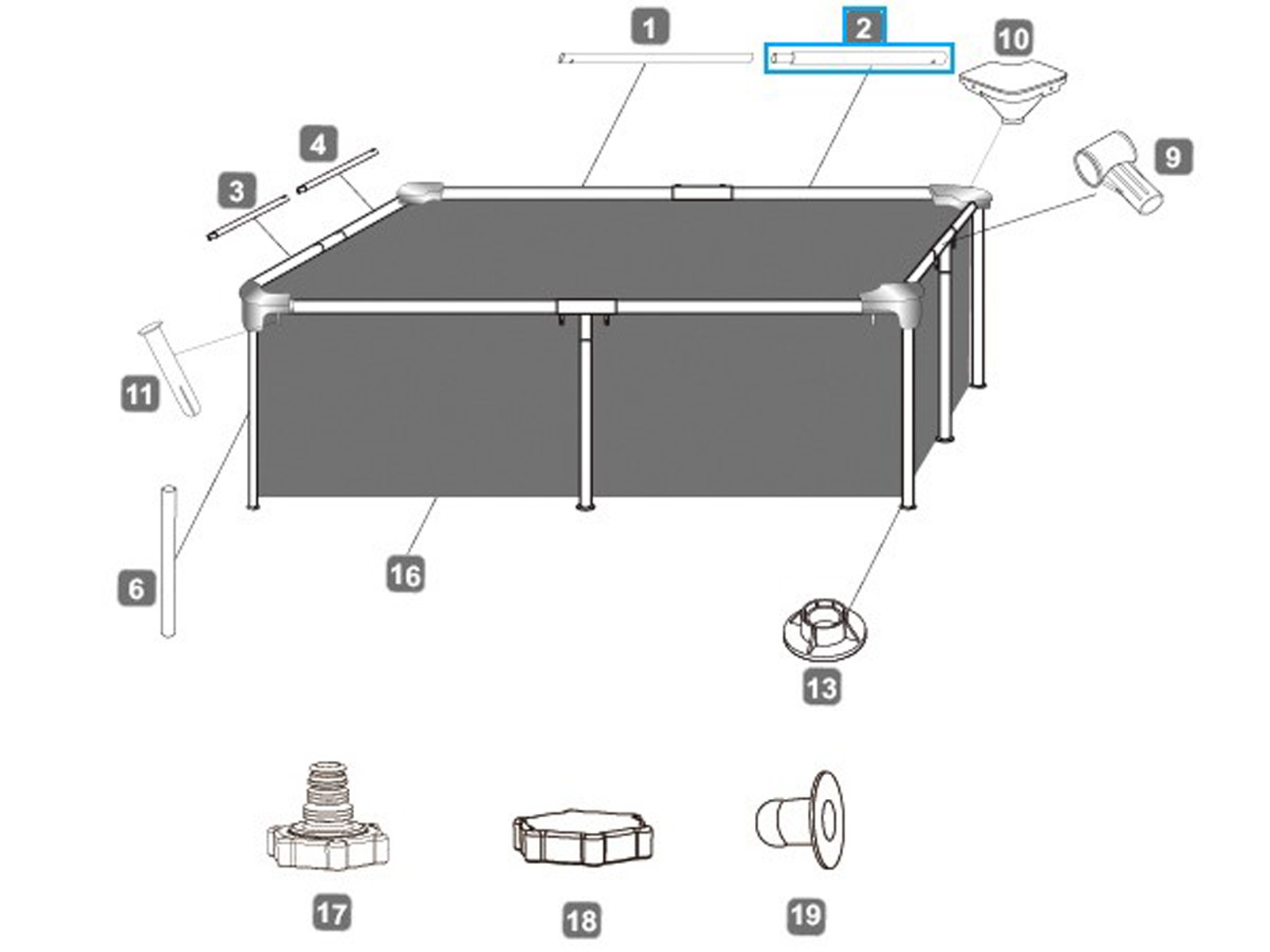 Bestway® Spare Part Top rail B (white) for Steel Pro™ frame pool 221 x 150 x 43 cm, angular