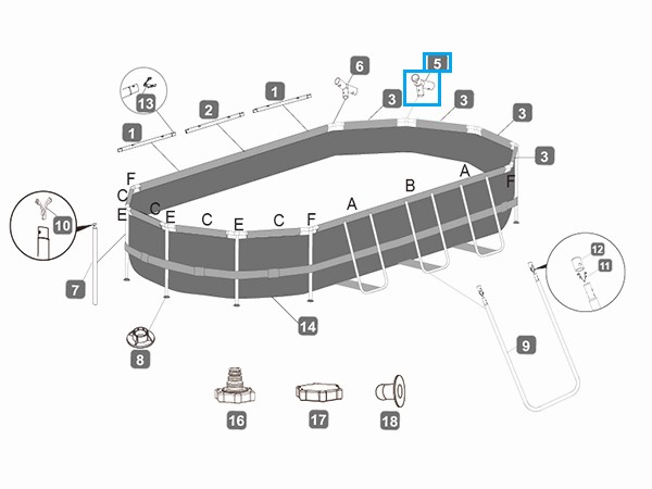 Bestway® Spare Part T-Connector E (grey) for various Power Steel™ pools, oval Bestway® Spare Part T-Connector E (grey) for various Power Steel™ pools, oval