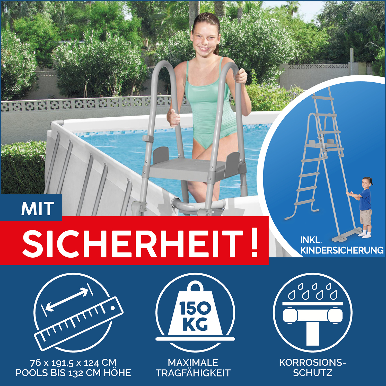 Power Steel™ Frame Pool Komplett Set mit Sandfilteranlage 956 x 488 x 132 cm, lichtgrau, eckig