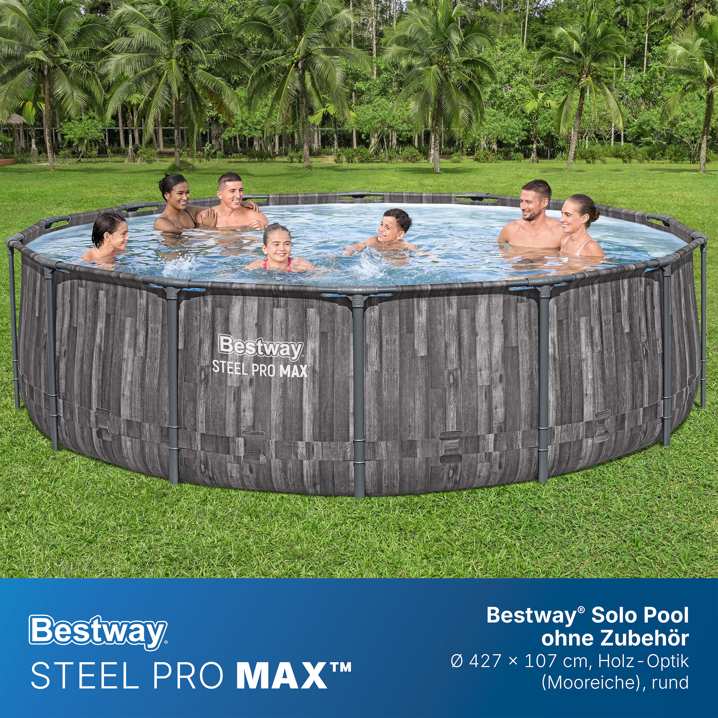Steel Pro MAX™ Solo Pool ohne Zubehör Ø 427 x 107 cm, Holz-Optik (Mooreiche), rund