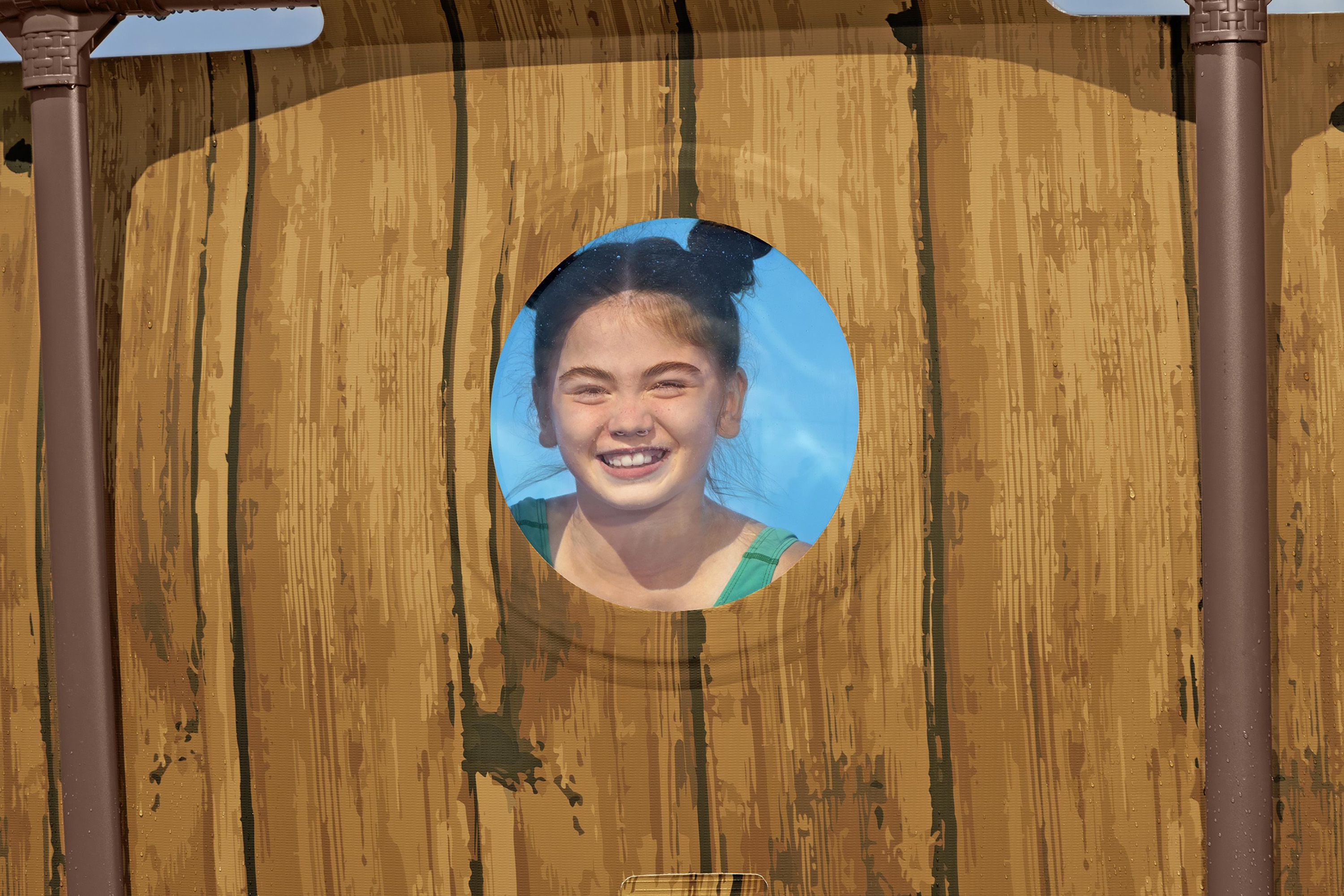 Steel Pro MAX™ Splashview™ Frame Pool Komplett Set mit Filterpumpe Ø 488 x 122 cm, Holz-Optik (Pinie), rund