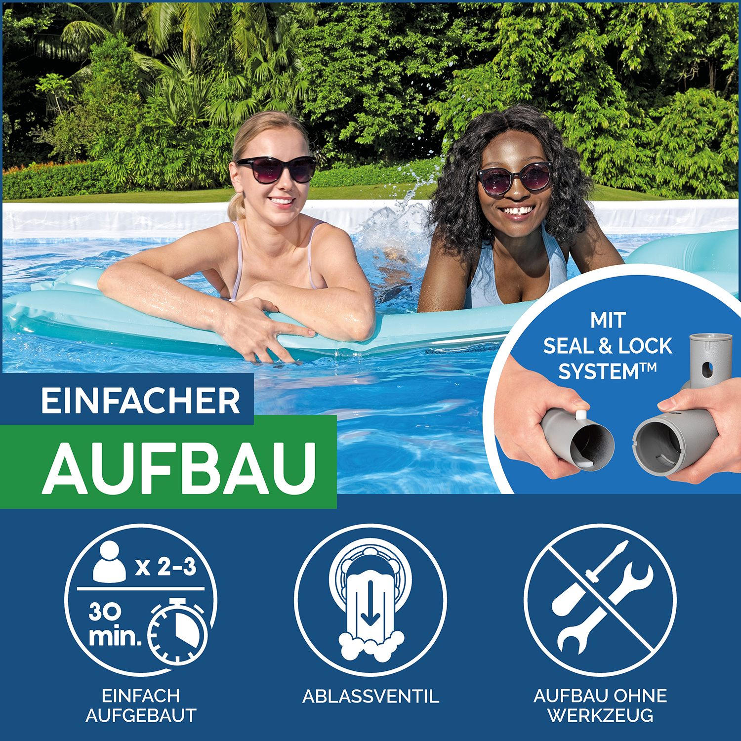 Power Steel™ Frame Pool Komplett Set mit Sandfilteranlage 956 x 488 x 132 cm, lichtgrau, eckig