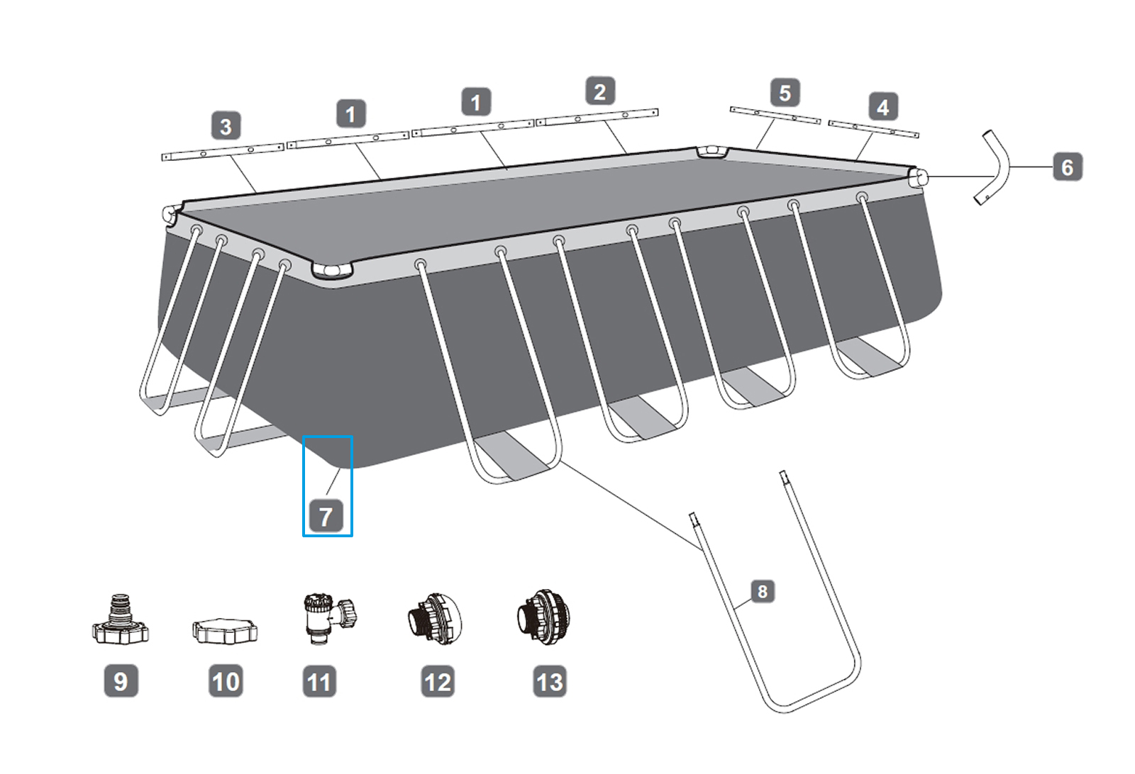 Bestway® Ersatzteil Poolfolie (dunkelgrau) für Steel Pro MAX™ Pools 488 x 244 x 122 cm, eckig