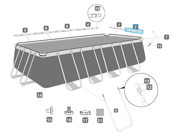 Bestway® Spare Part Top rail B (grey) for Power Steel™ pools 488 x 244 x 122 cm, angular