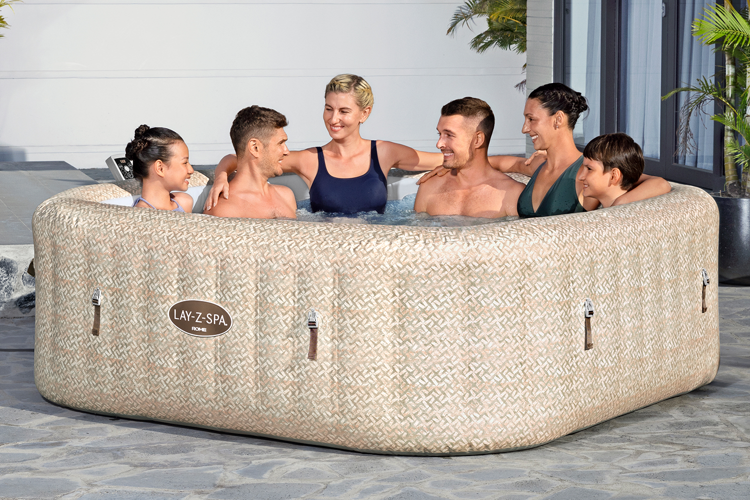 LAY-Z-SPA® Energiespar-Whirlpool Rome AirJet™ mit App-Steuerung, für 7 Pers. 201 x 201 x 71 cm, Sandmarmor-Optik